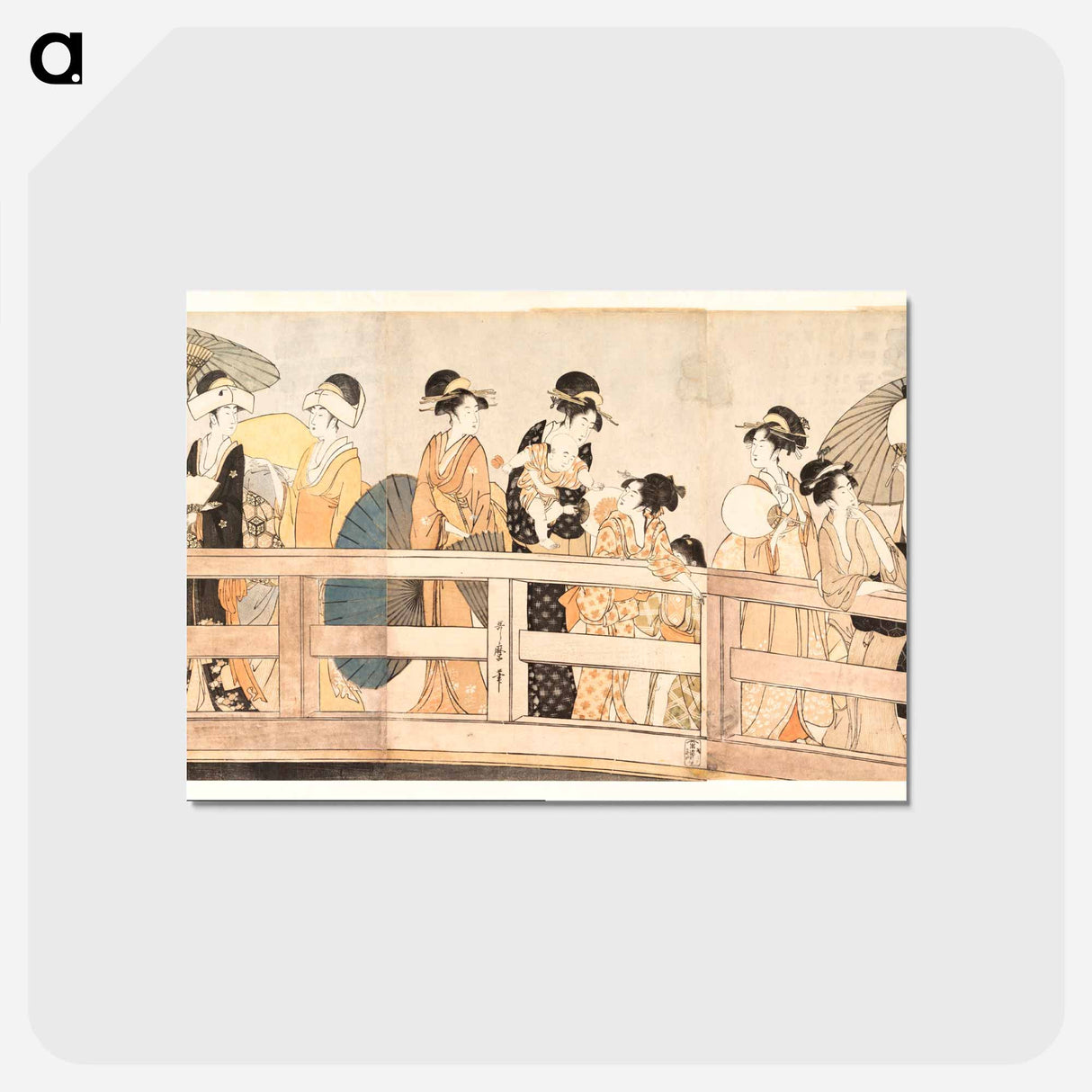 アートポストカード-Enjoying the Cool Evening Breeze on and under the Bridge - 喜多川 歌麿 Postcard.