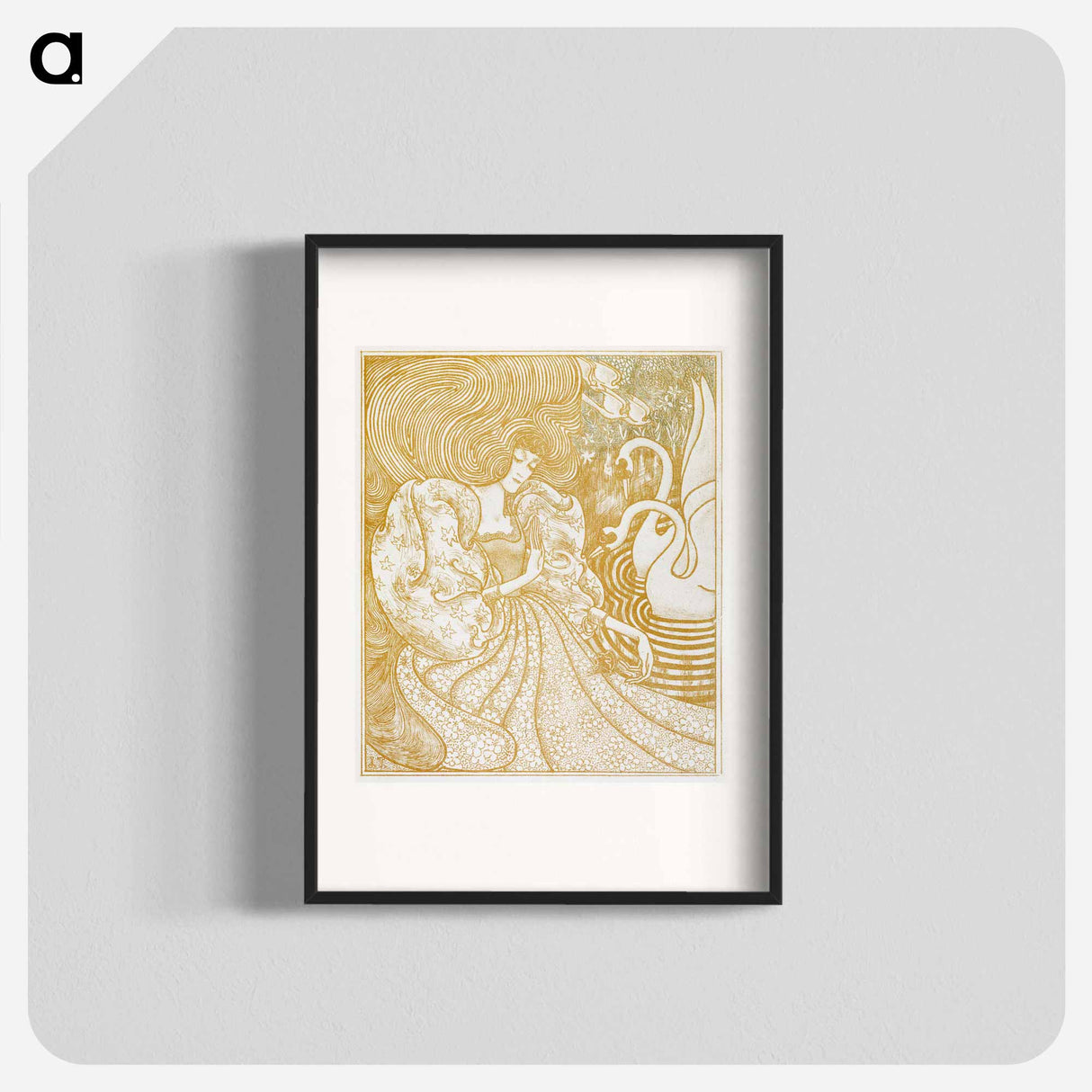 Woman with a Butterfly at a Pond with Two Swans - ヤン・トゥーロップ Poster.