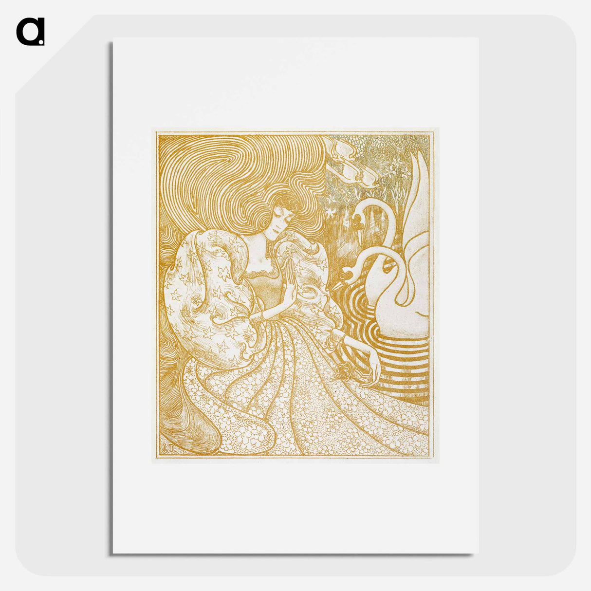 Woman with a Butterfly at a Pond with Two Swans - ヤン・トゥーロップ Poster.