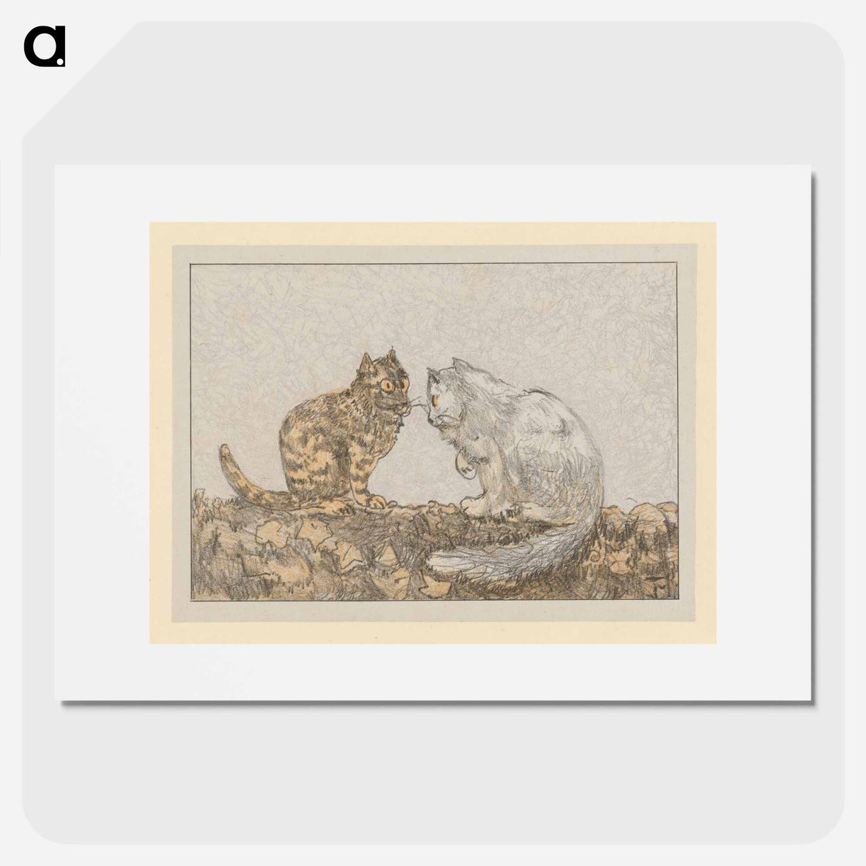 Tweet katten op een muur - Theo van Hoytema Poster.