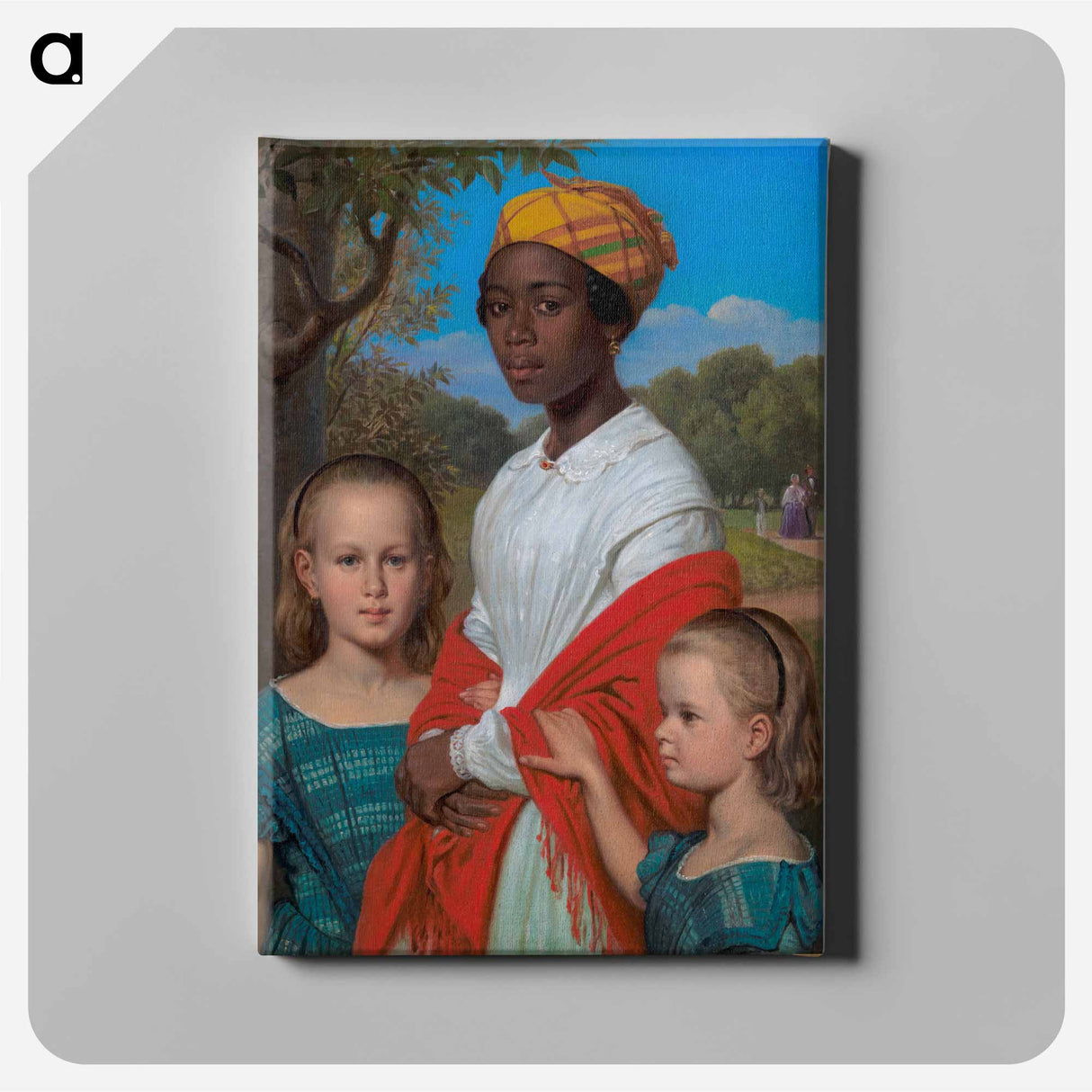 Portrait of Otto Marstrand's two Daughters and their West-Indian Nanny, Justina Antoine, in the Frederiksberg Gardens near Copenhagen - Wilhelm Marstrand Canvas.