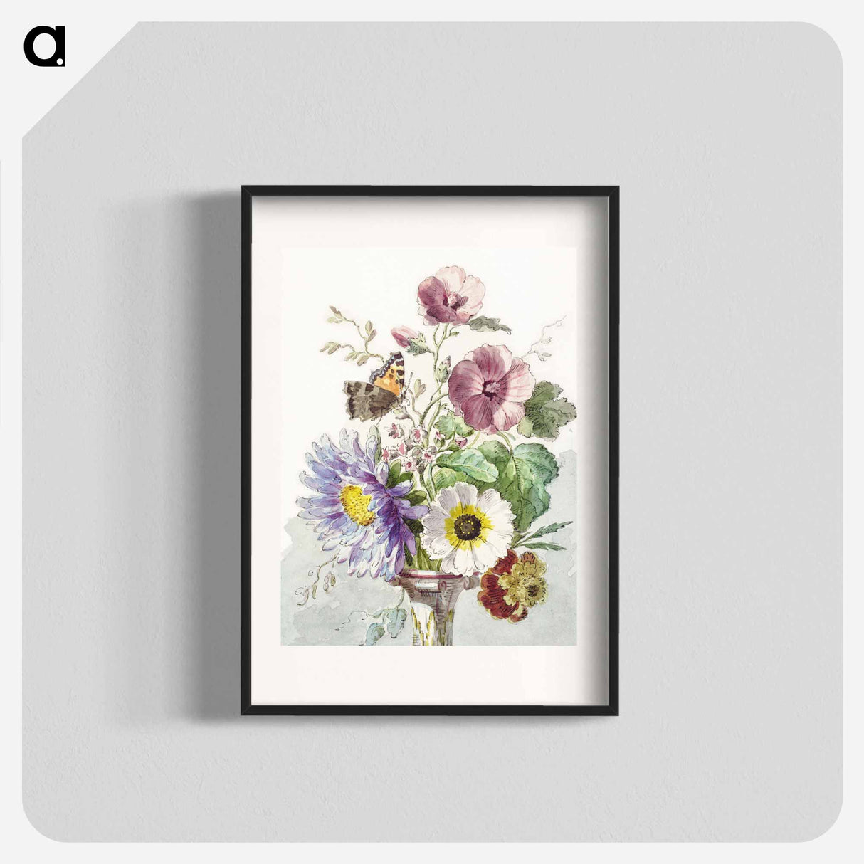 アートポスター-Bouquet of Flowers with a Butterfly - ウィレム ヴァン リーン Poster.
