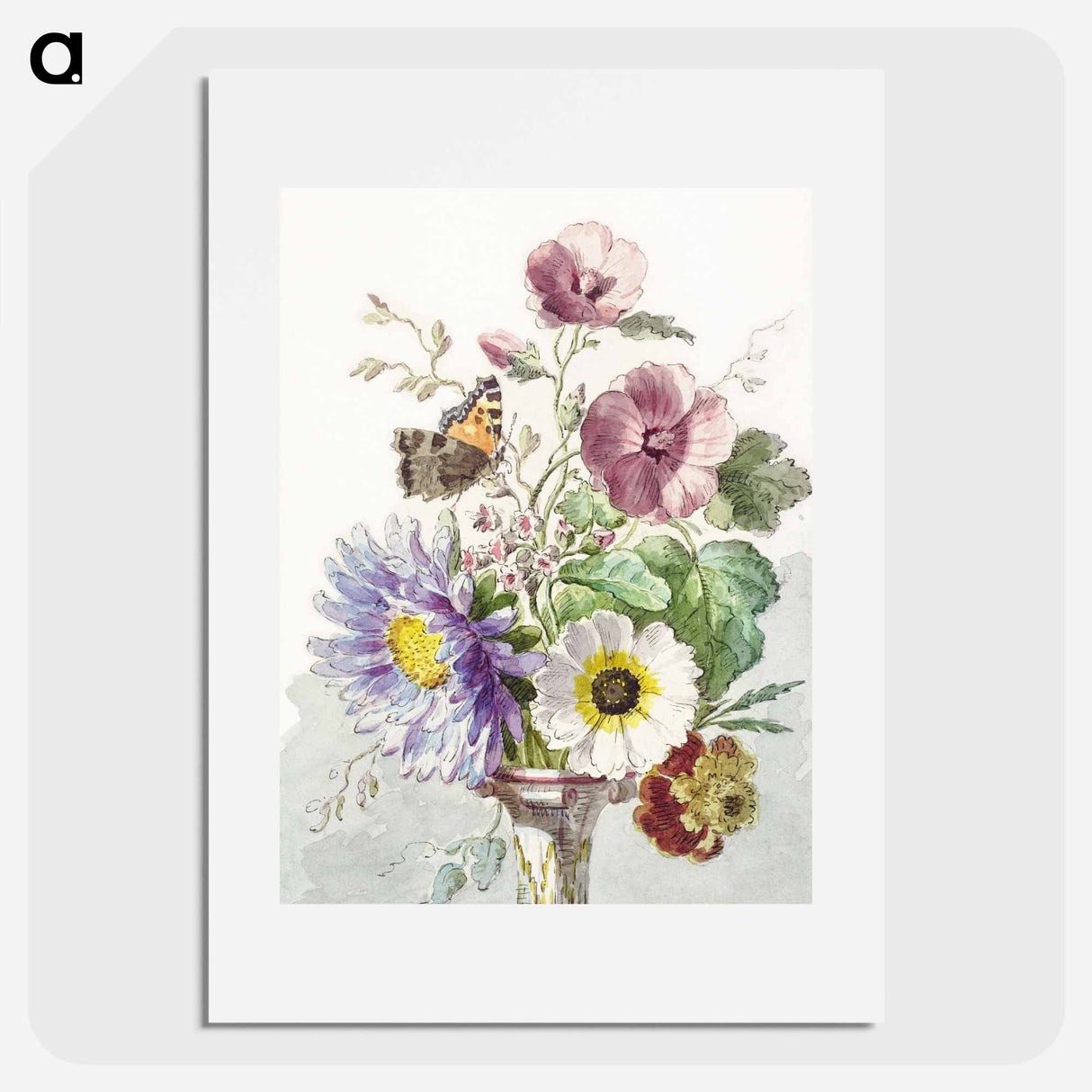 アートポスター-Bouquet of Flowers with a Butterfly - ウィレム ヴァン リーン Poster.
