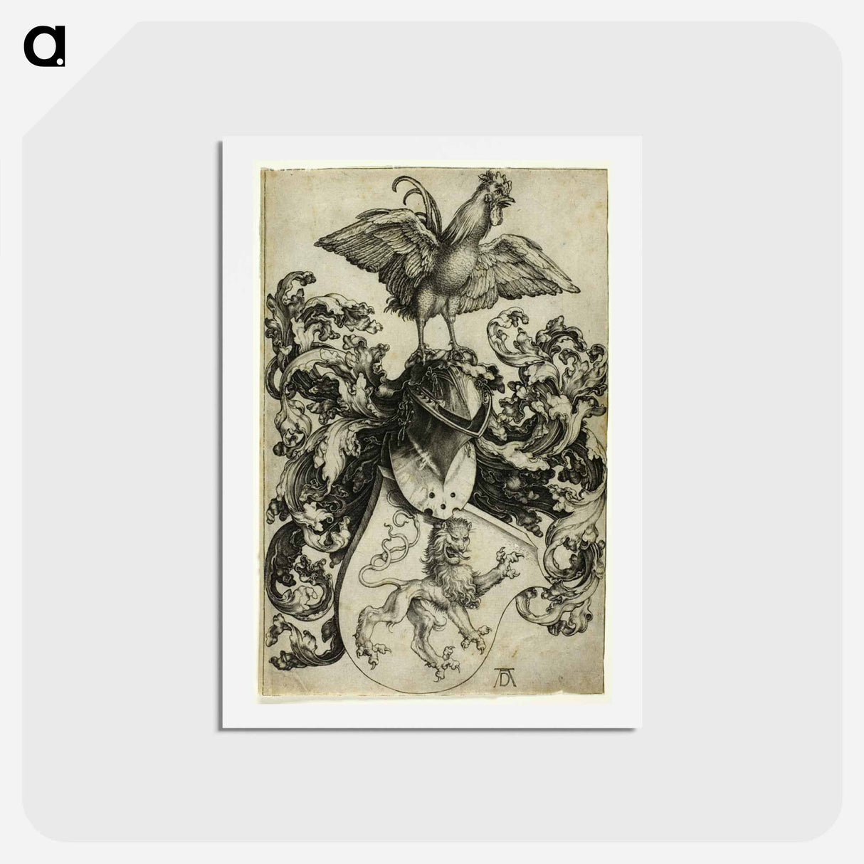 アートポストカード-Coat of Arms with Lion and Rooster - アルブレヒト デューラー Postcard.