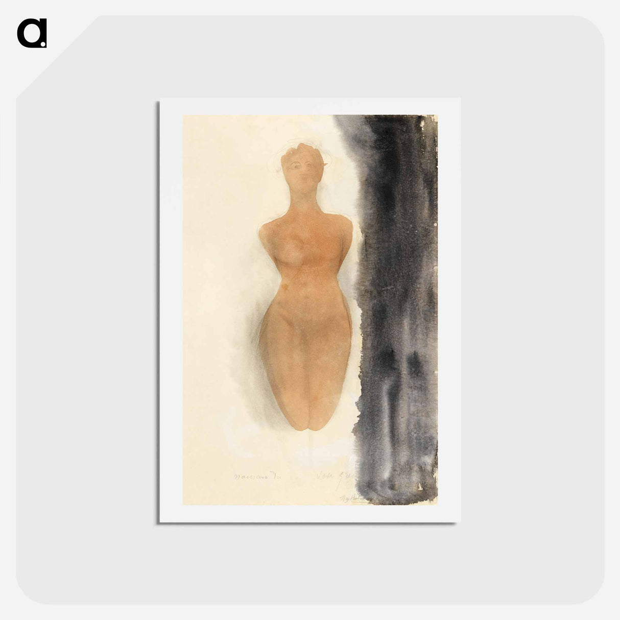 Naked woman showing her breasts, vintage nude illustration - オーギュスト ロダン Postcard.