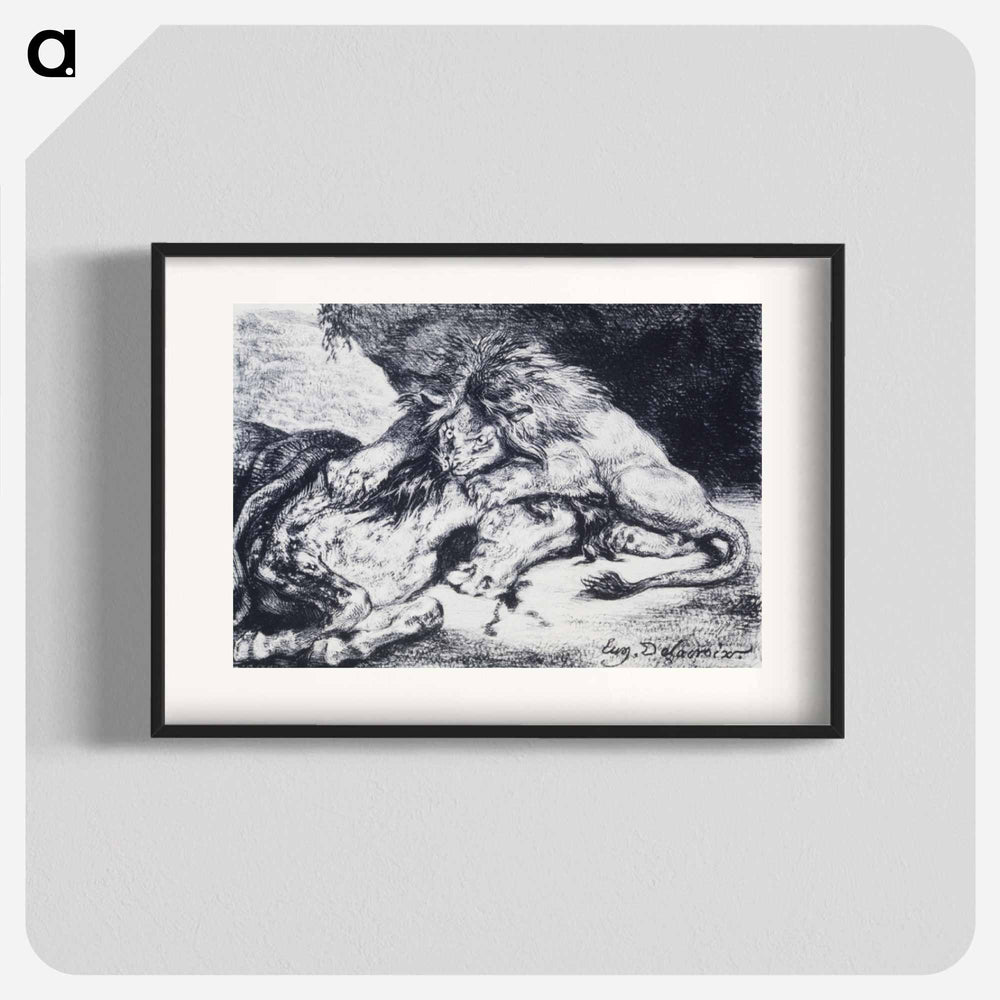 Lion Devouring a Horse - ウジェーヌ ドラクロワ Poster.