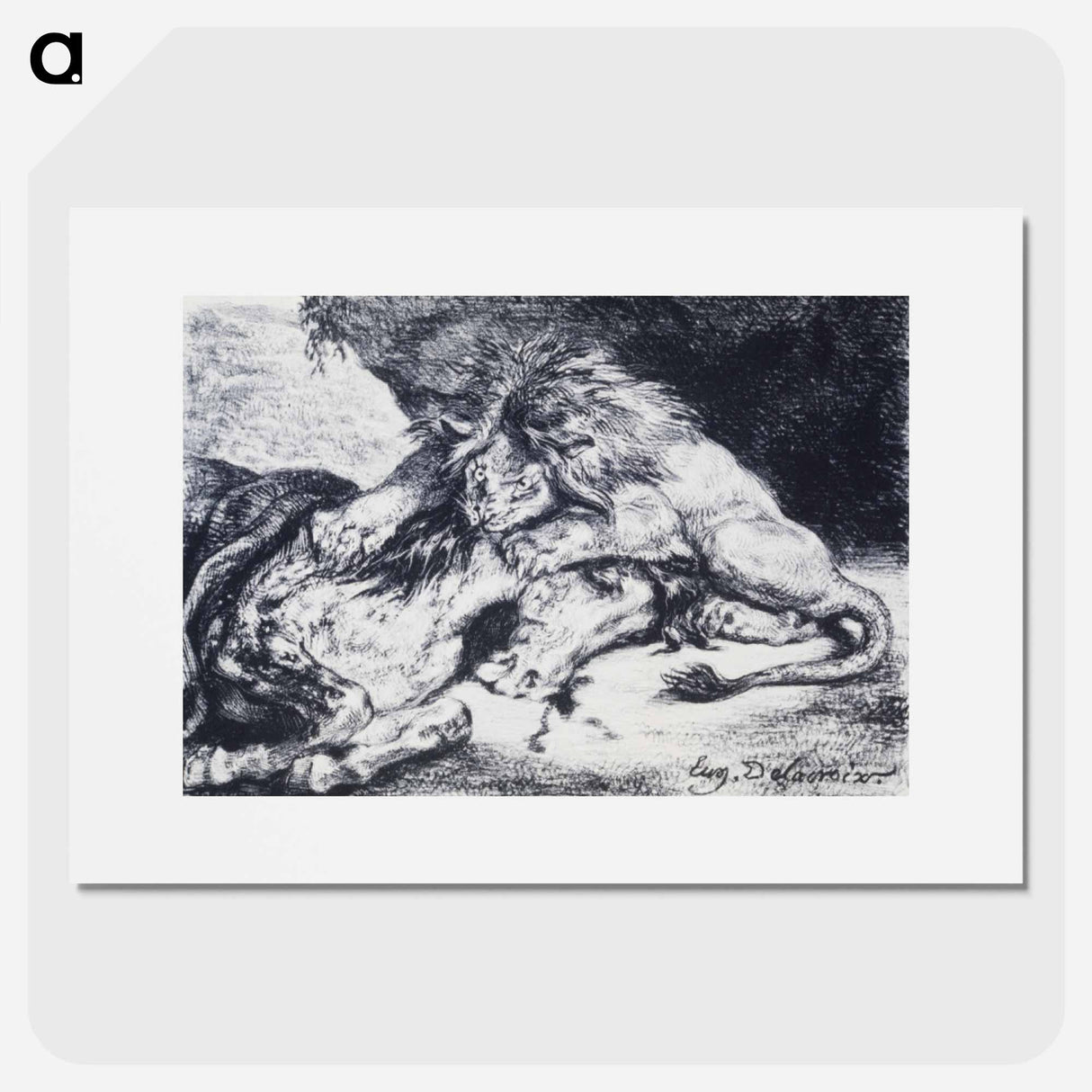 Lion Devouring a Horse - ウジェーヌ ドラクロワ Poster.