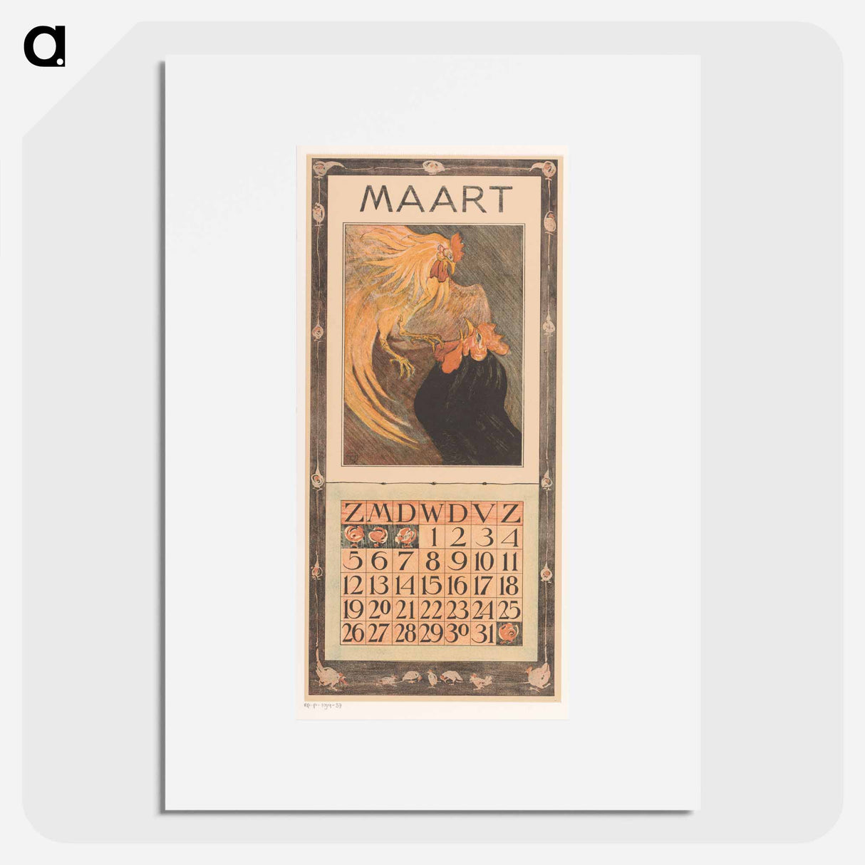 Calendar with flowers - Theo van Hoytema Poster.