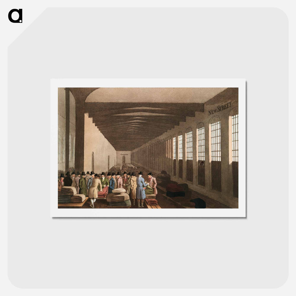 Illustration of the cloth hall from The Costume of Yorkshire - 19世紀のヨークシャー Postcard.