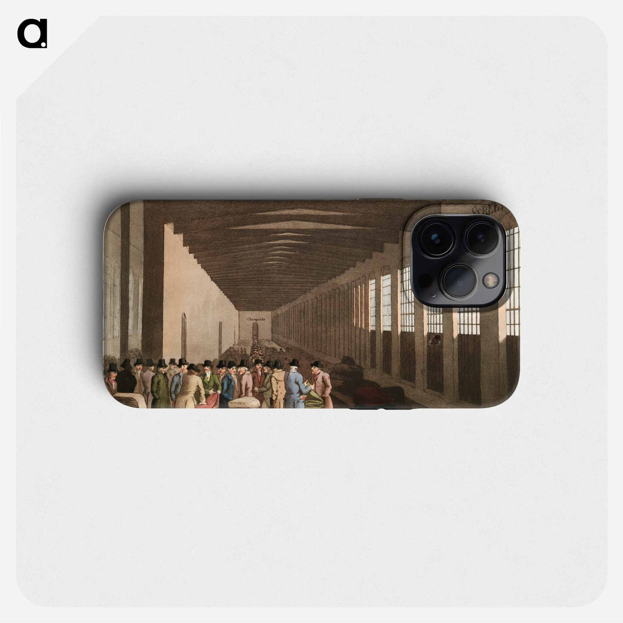 Illustration of the cloth hall from The Costume of Yorkshire - 19世紀のヨークシャー Phone Case.