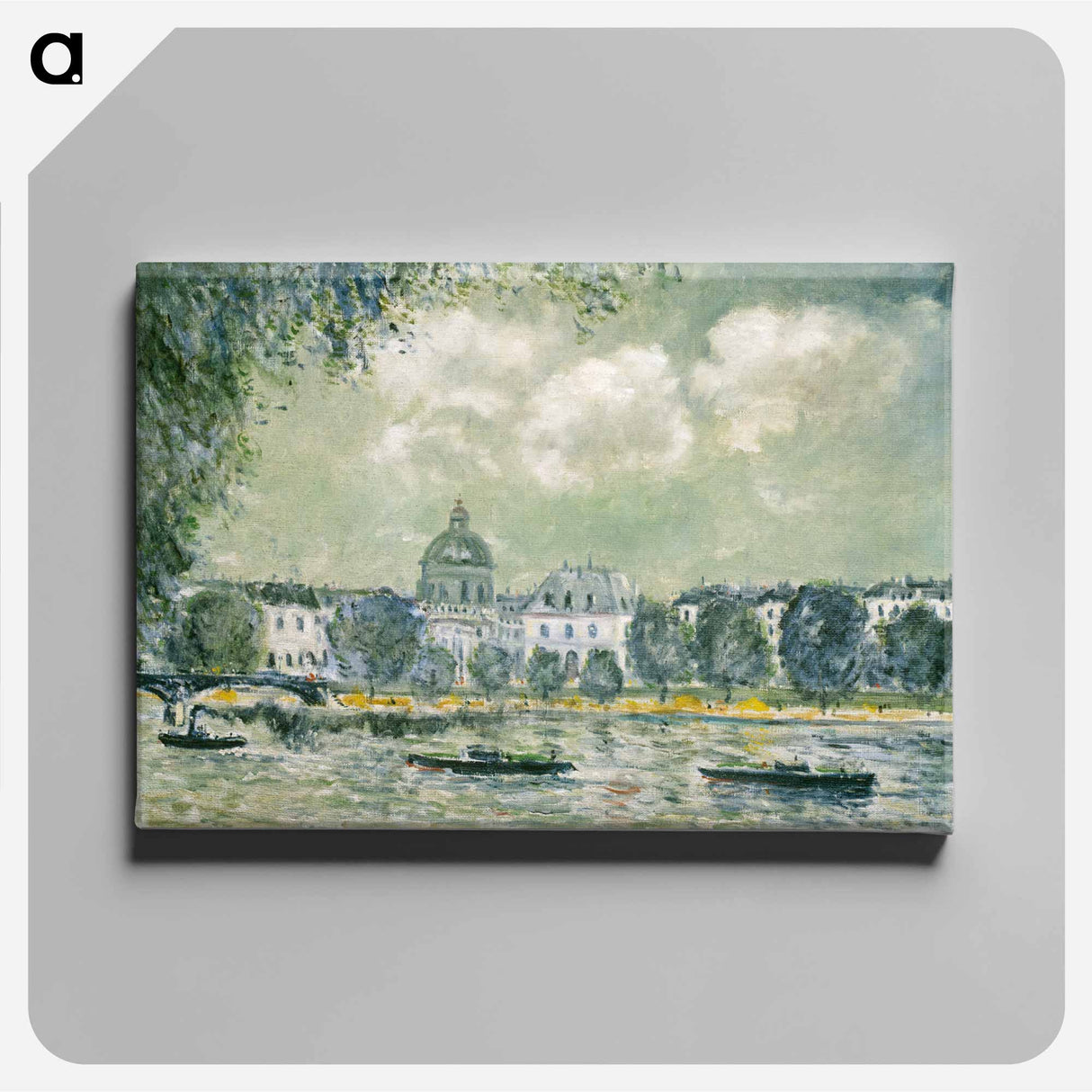 Landscape along the Seine with the Institut de France and the Pont des Arts - アルフレッド シスレー Canvas.