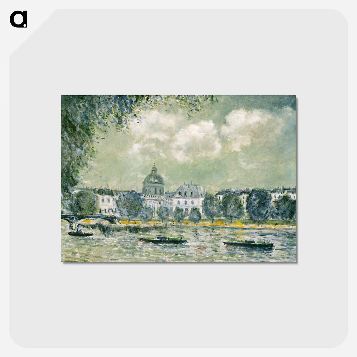 Landscape along the Seine with the Institut de France and the Pont des Arts - アルフレッド シスレー Postcard.