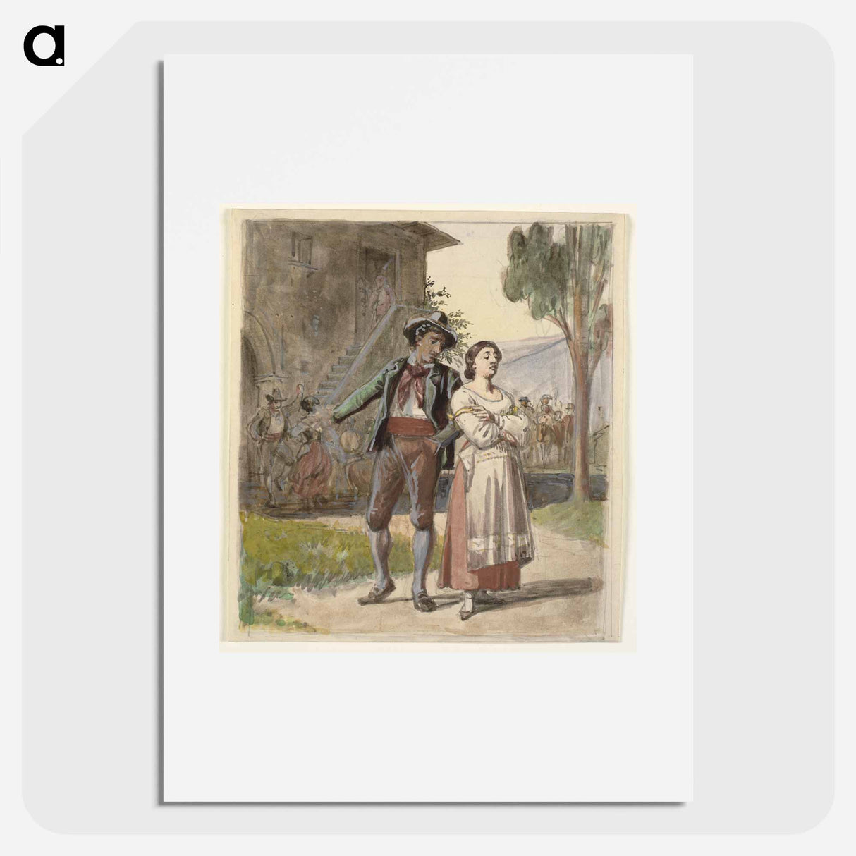 Dancing in front of a house - Wilhelm Marstrand Poster.