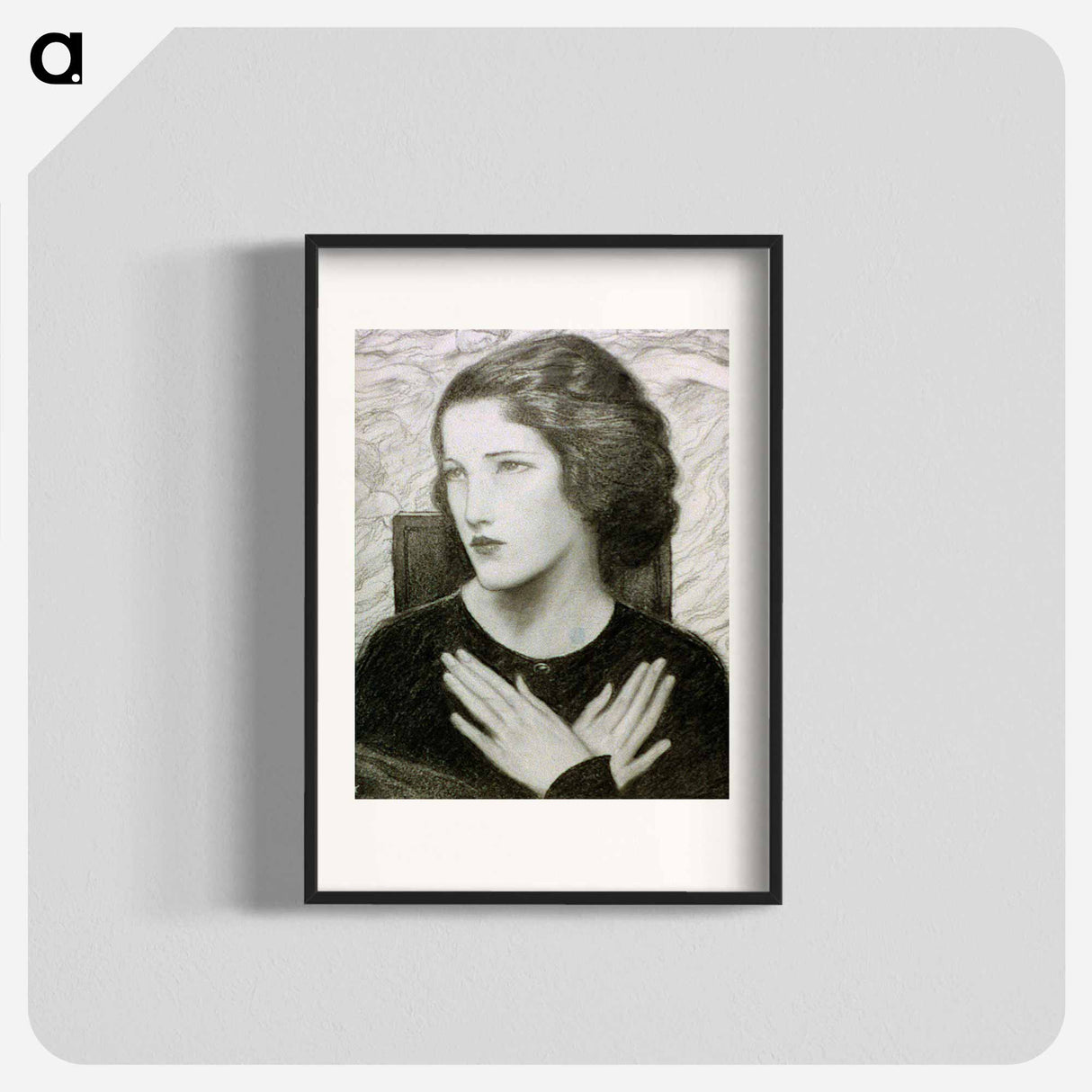 Head and shoulders of girl with hands crossed by Wladyslaw Theodore Benda - ウワディスワフ テオドール ベンダ Poster.