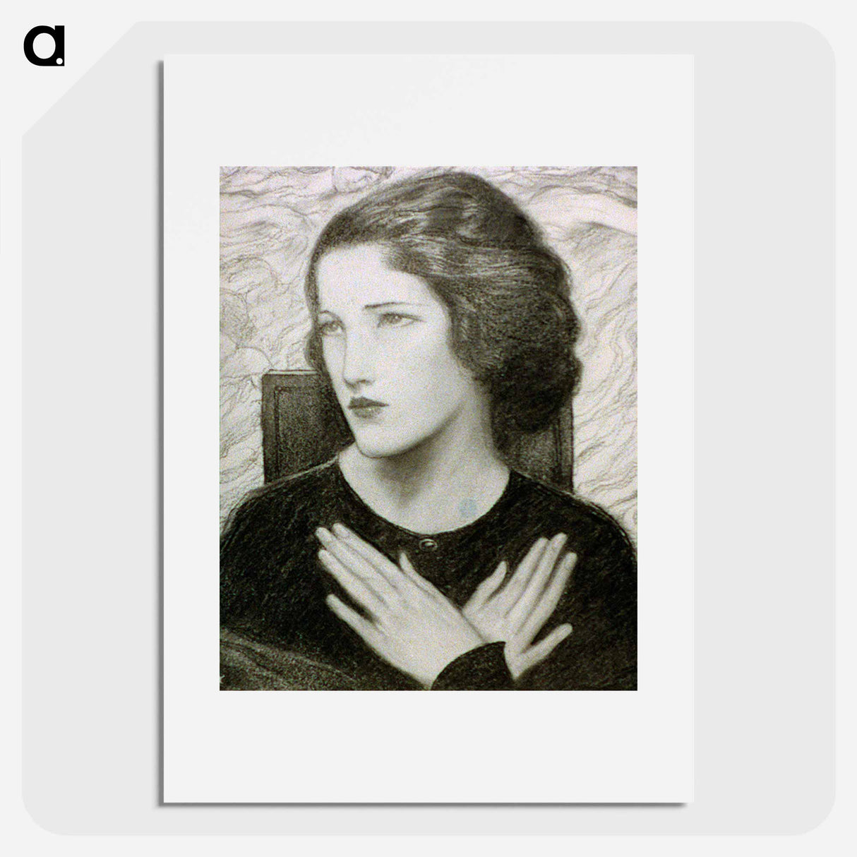 Head and shoulders of girl with hands crossed by Wladyslaw Theodore Benda - ウワディスワフ テオドール ベンダ Poster.