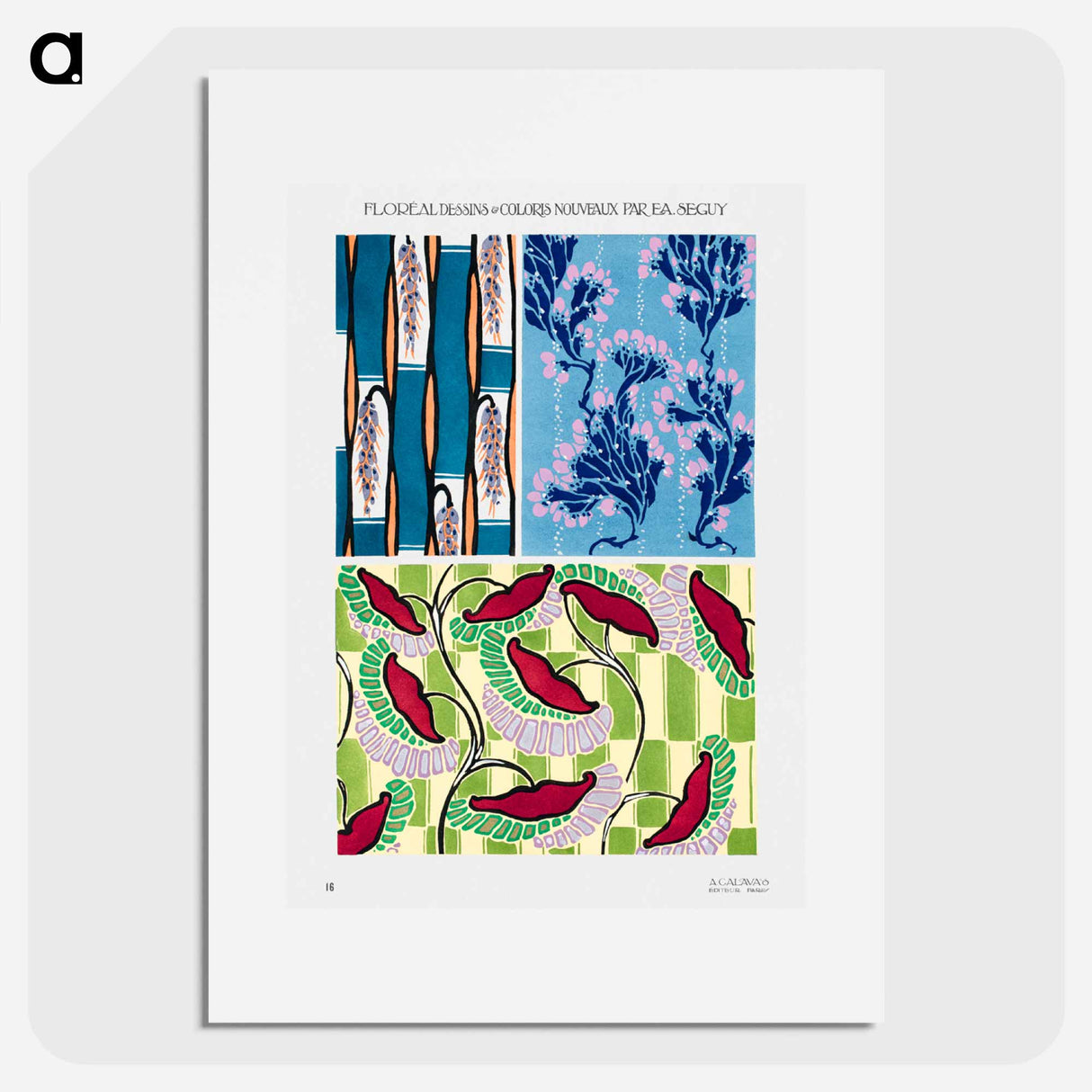 Floral colorful background, vintage art deco & art nouveau background, plate no. 16. - E.A.セギー Poster.