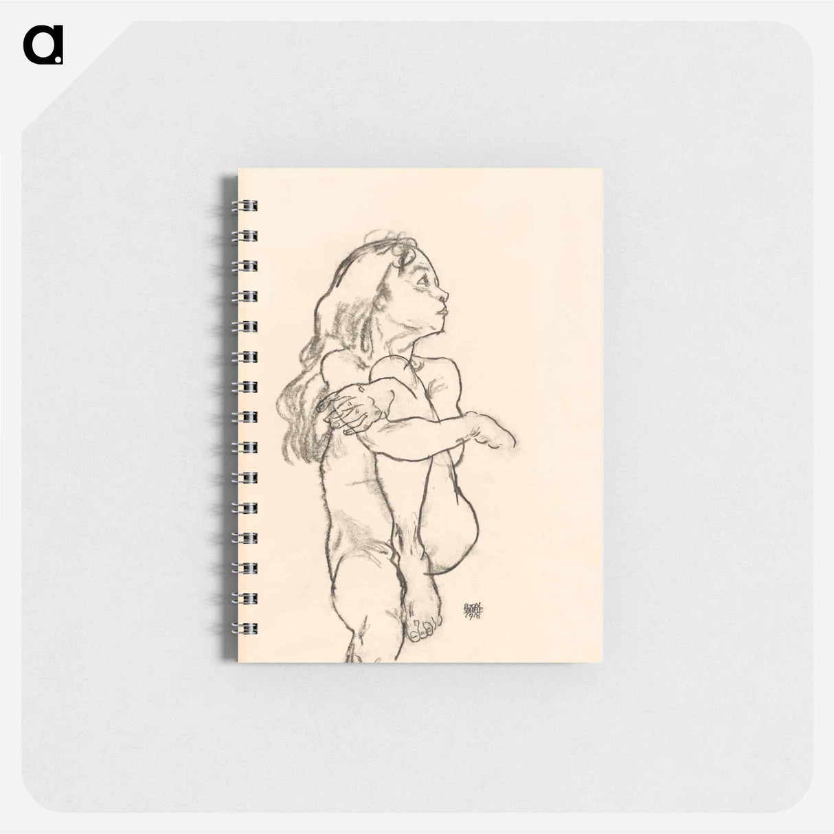 Seated Nude Girl Clasping Her Left Knee - エゴン シーレ Memo.