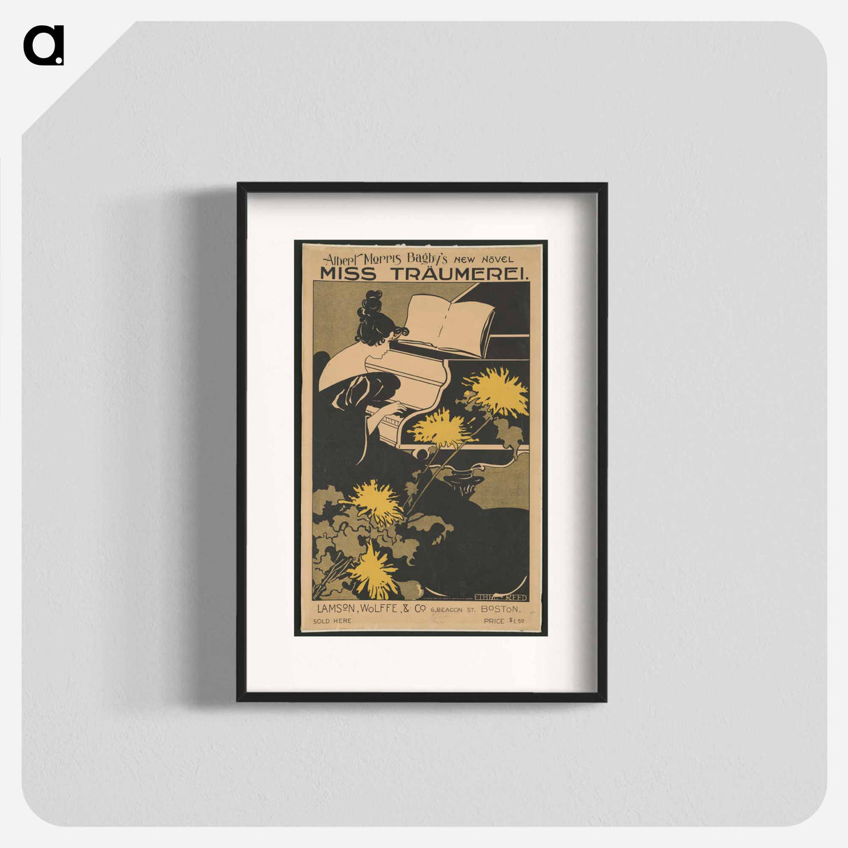 Woman playing piano with art nouveau style chrysanthemum flowers in foreground - エセル リード Poster.