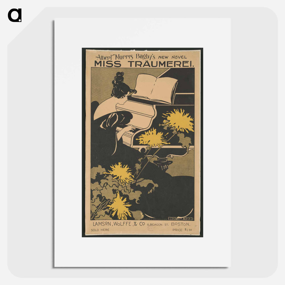 Woman playing piano with art nouveau style chrysanthemum flowers in foreground - エセル リード Poster.