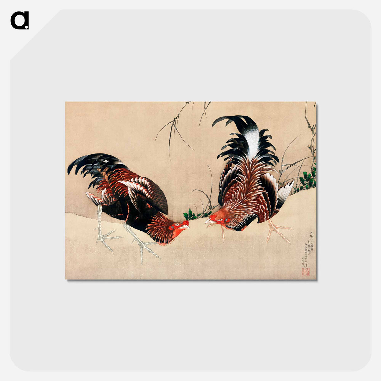 アートポストカード-Gamecocks - 葛飾 北斎 Postcard.