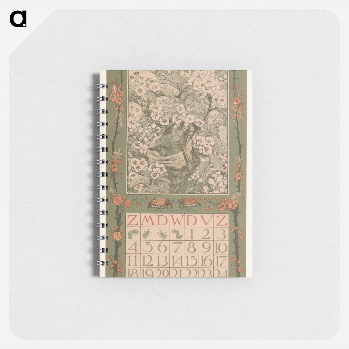 Kalenderblad mei met vogel tussen bloesem - テオ ヴァン ホイテマ Memo.