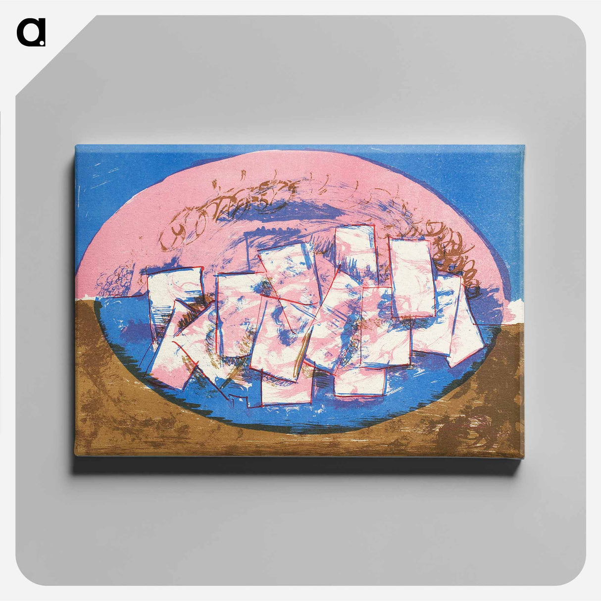 Blue and pink ellipse with squares on brown and blue background - Wilhelm Lundström Canvas.