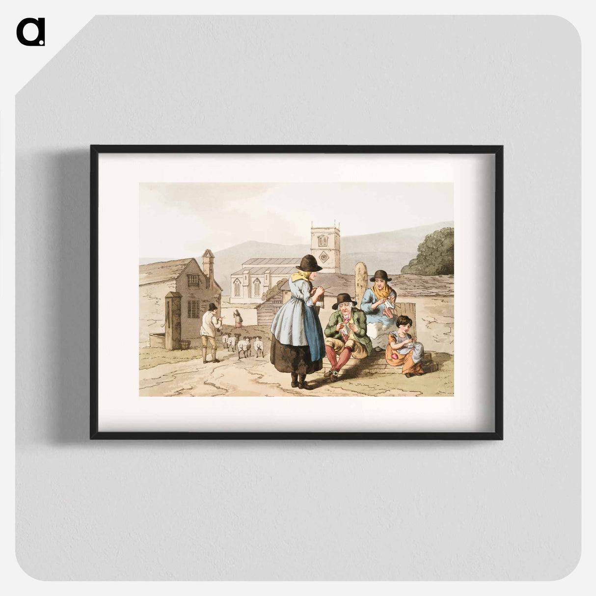 Illustration of Wensley Dale knitters - 19世紀のヨークシャー Poster.