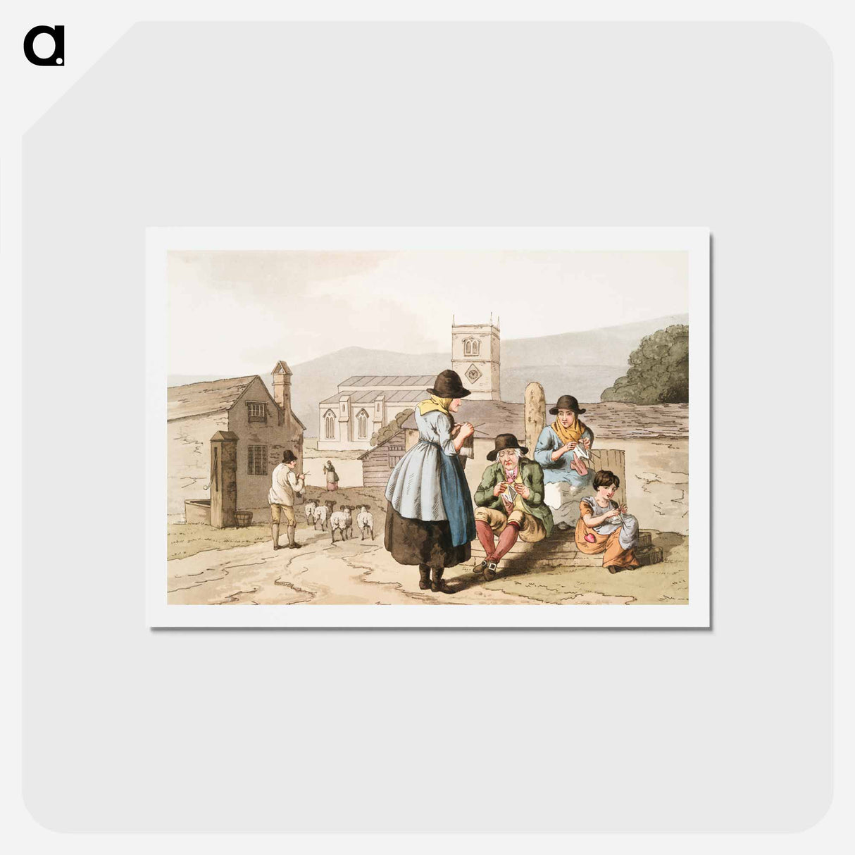 Illustration of Wensley Dale knitters - 19世紀のヨークシャー Postcard.