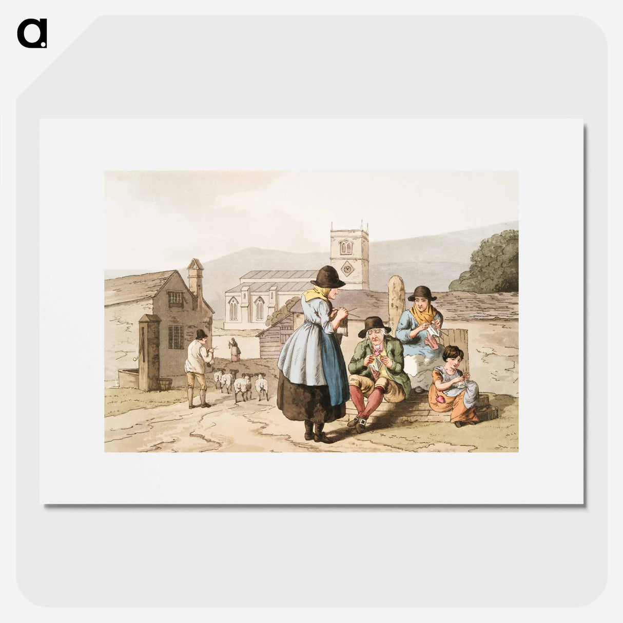 Illustration of Wensley Dale knitters - 19世紀のヨークシャー Poster.