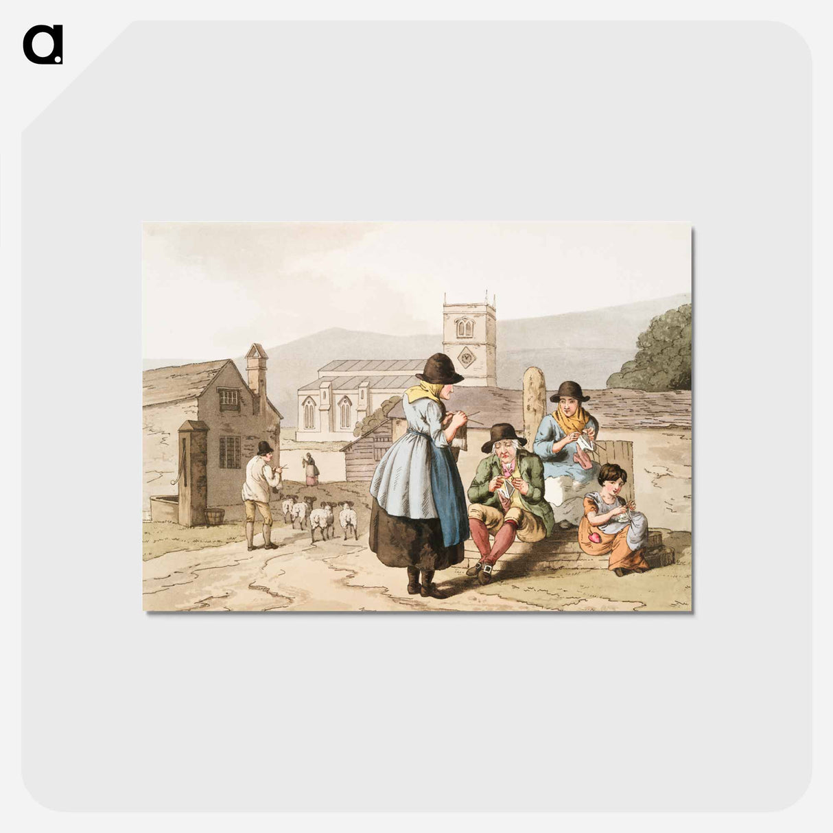 Illustration of Wensley Dale knitters - 19世紀のヨークシャー Postcard.