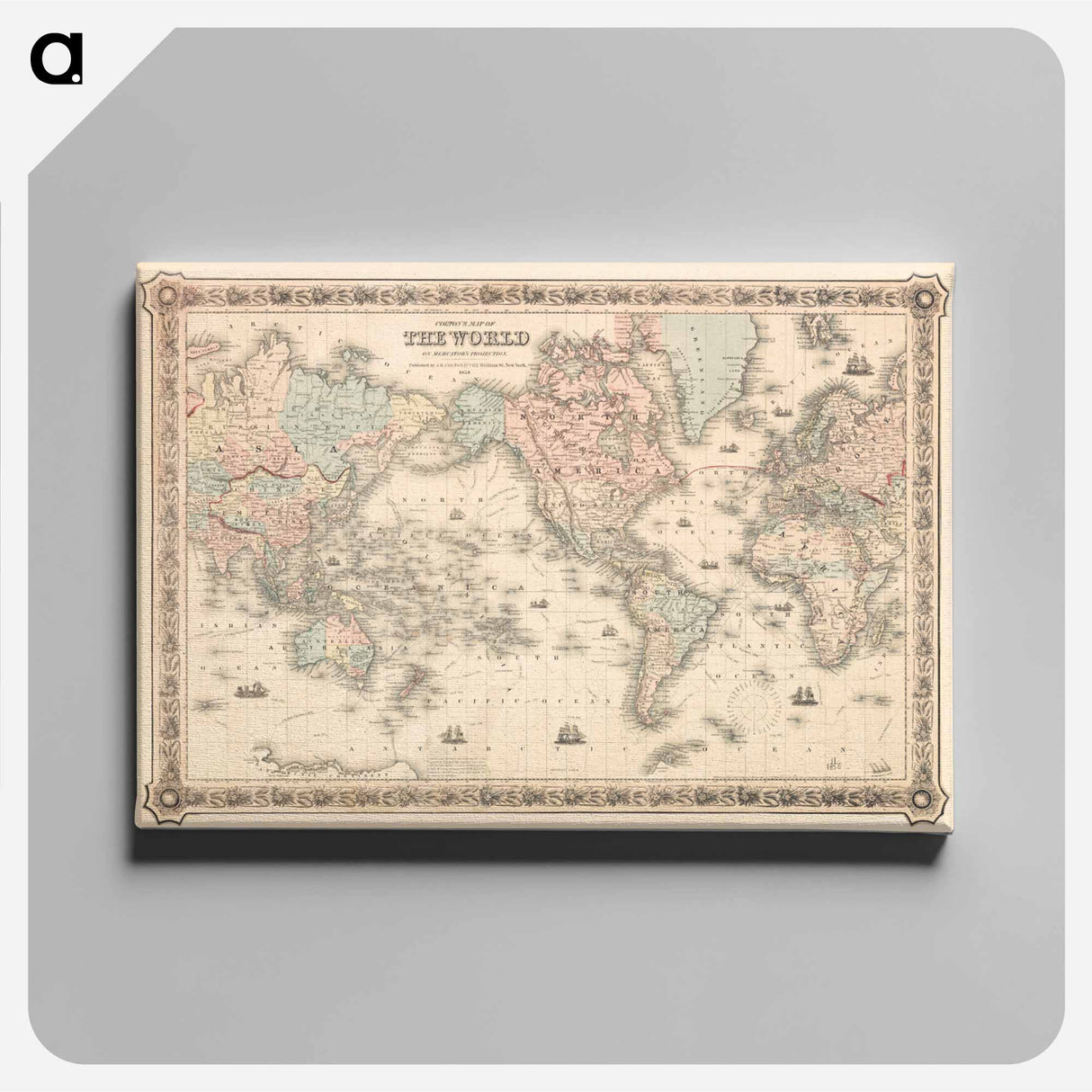 Colton's Map of the World on Mercator's Projection - アンティーク地図 Canvas.