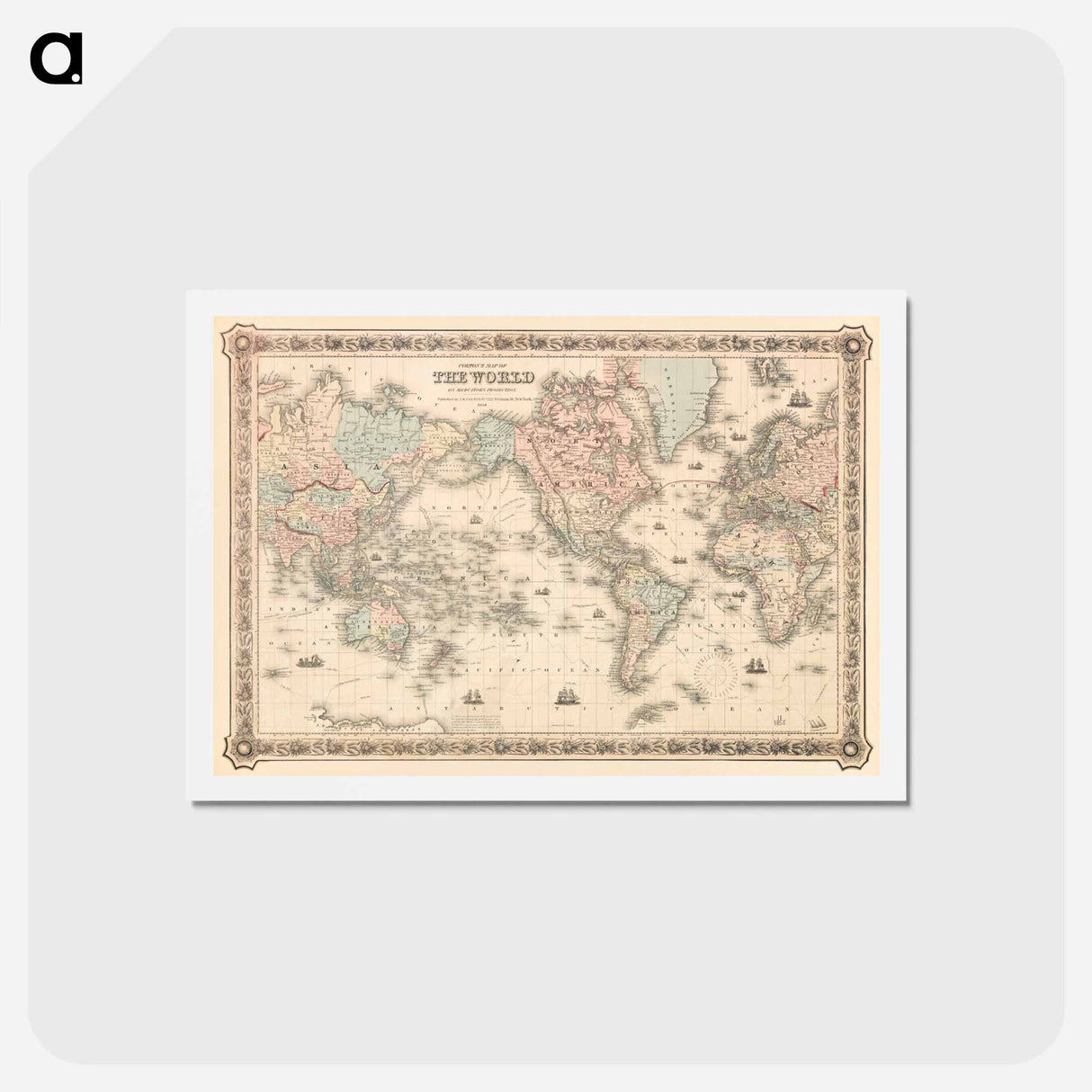 アートポストカード-Colton's Map of the World on Mercator's Projection - アンティーク地図 Postcard.
