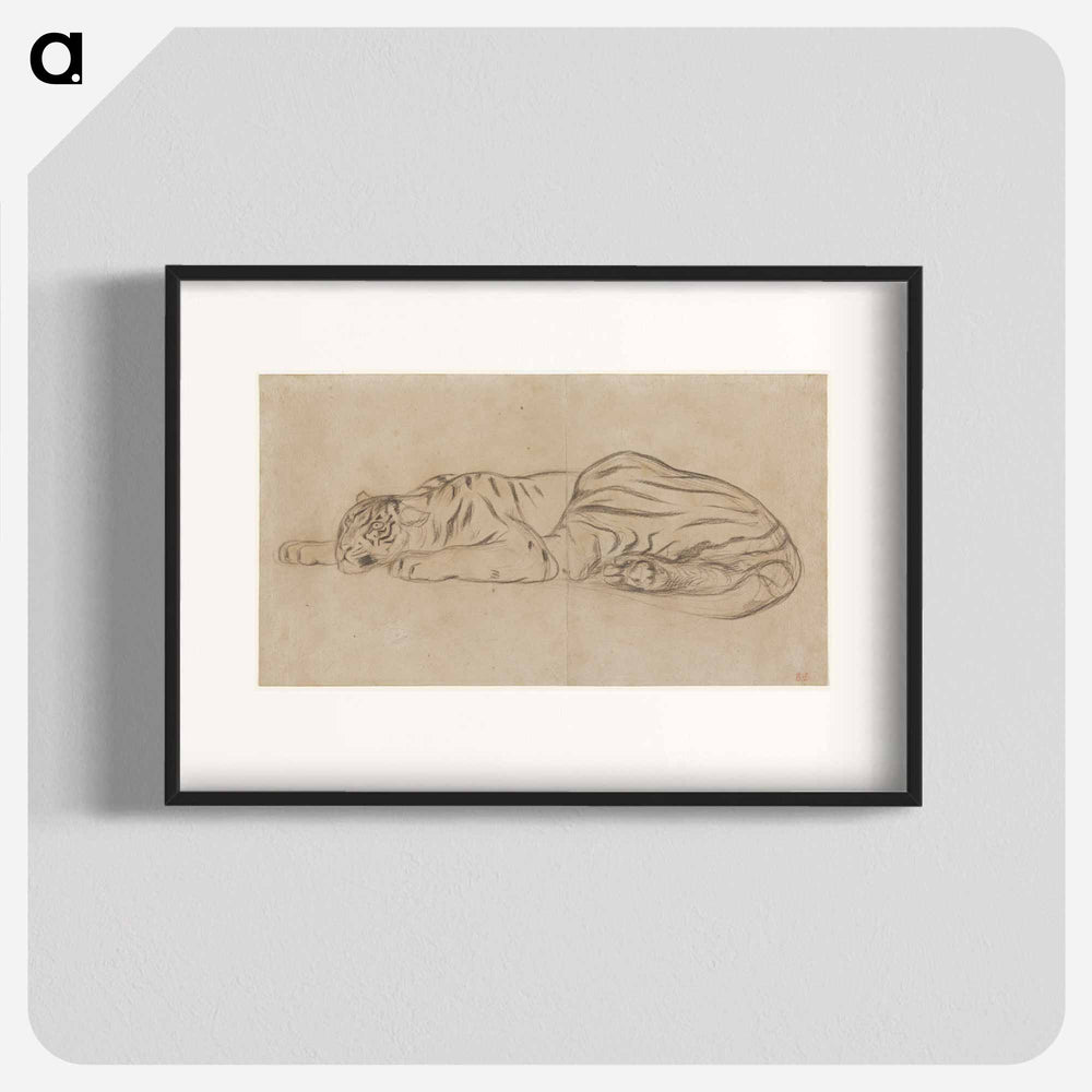 tiger lying down with eyes open - ウジェーヌ ドラクロワ Poster.