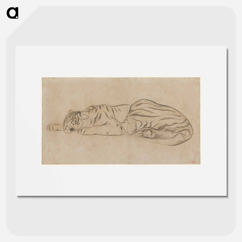 tiger lying down with eyes open - ウジェーヌ ドラクロワ Poster.
