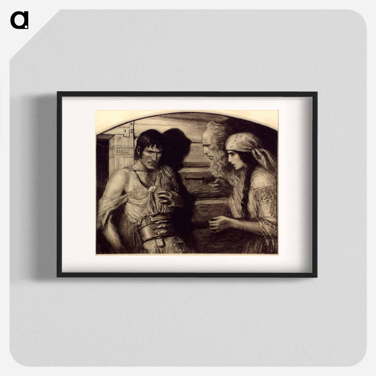 Old man and girl in Slav costume pointing pistol at man by Wladyslaw Theodore Benda - ウワディスワフ テオドール ベンダ Poster.