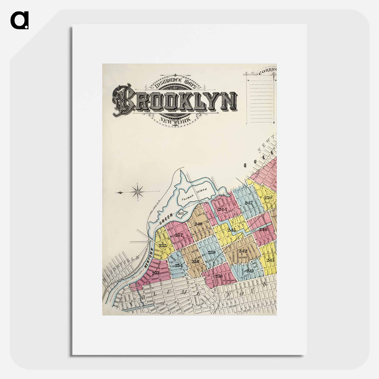 Sanborn Fire Insurance Map from Brooklyn, Kings County, New York - アンティーク地図 Poster.