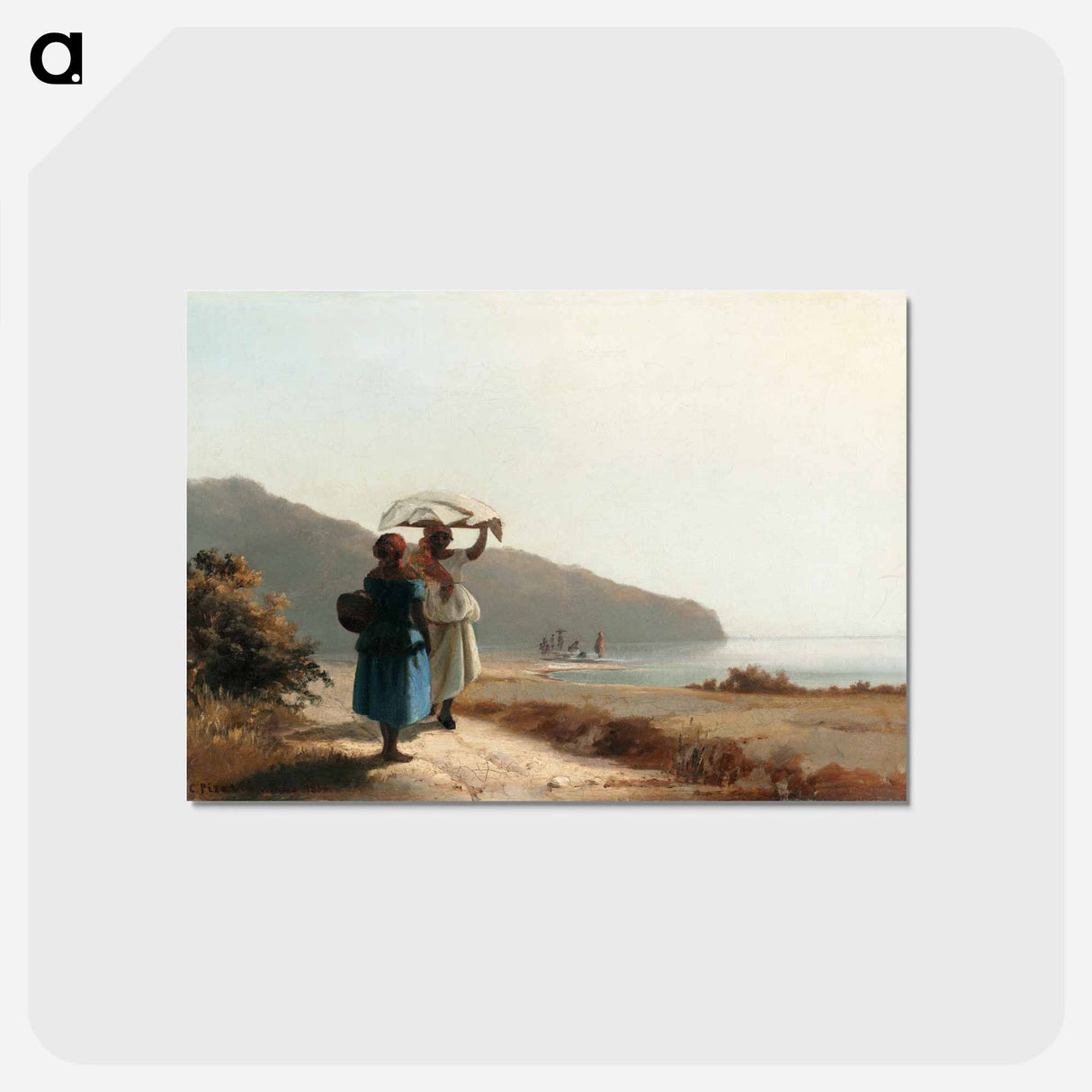 アートポストカード-Two Women Chatting by the Sea - カミーユ ピサロ Postcard.