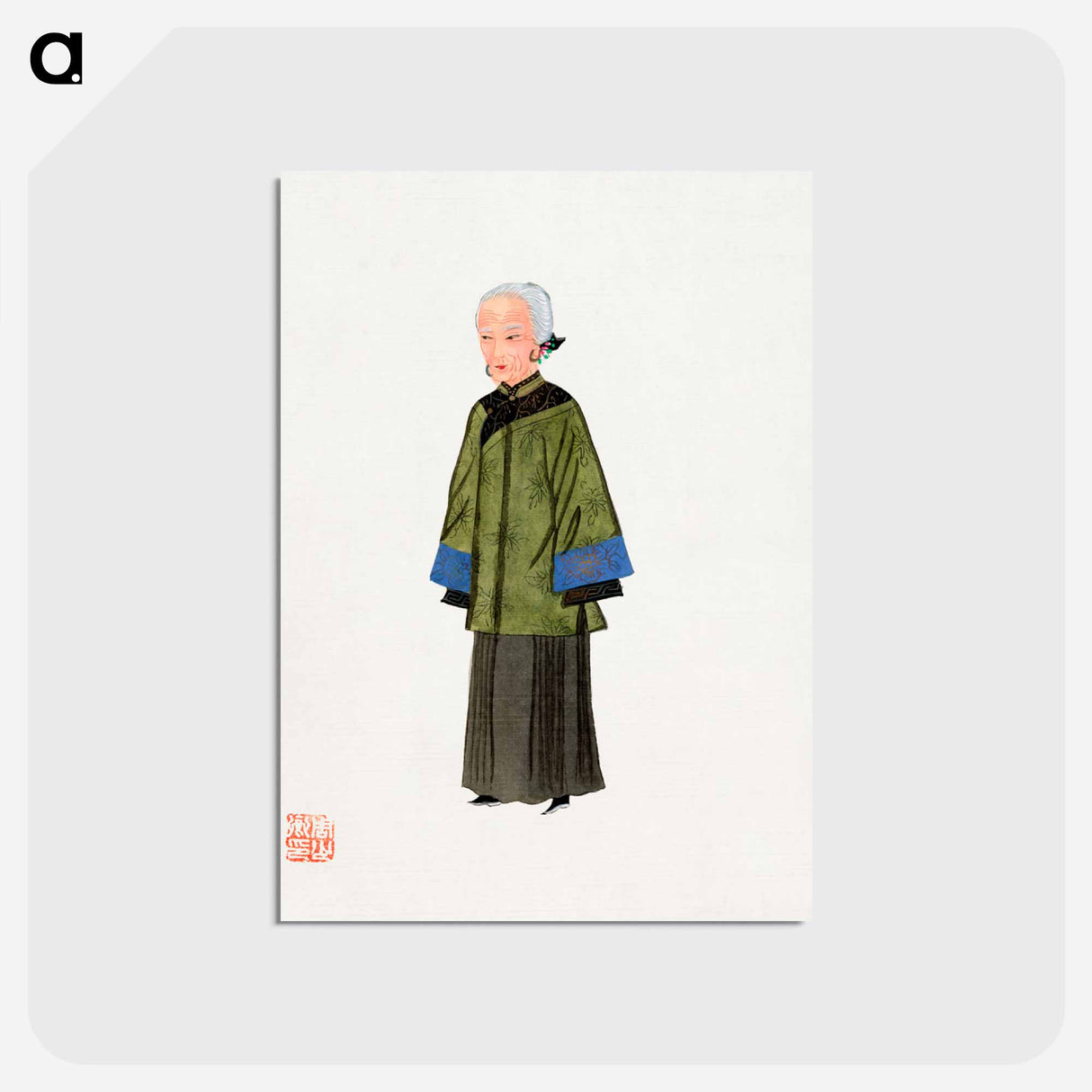 アートポストカード-Chinese Lady in Green Gown Costume Illustration
- 中国の衣装 Postcard.