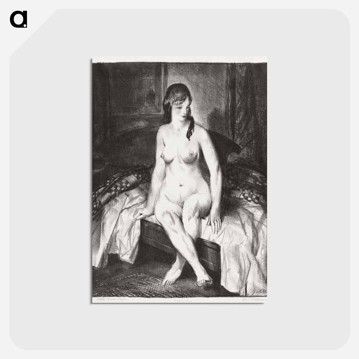 アートポストカード-Evening, nude on bed - ジョージ ベローズ Postcard.