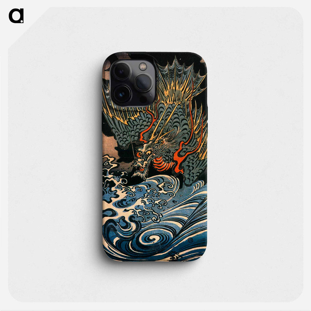 Dragon flying above turbulent waves - 歌川 国芳 Phone Case.