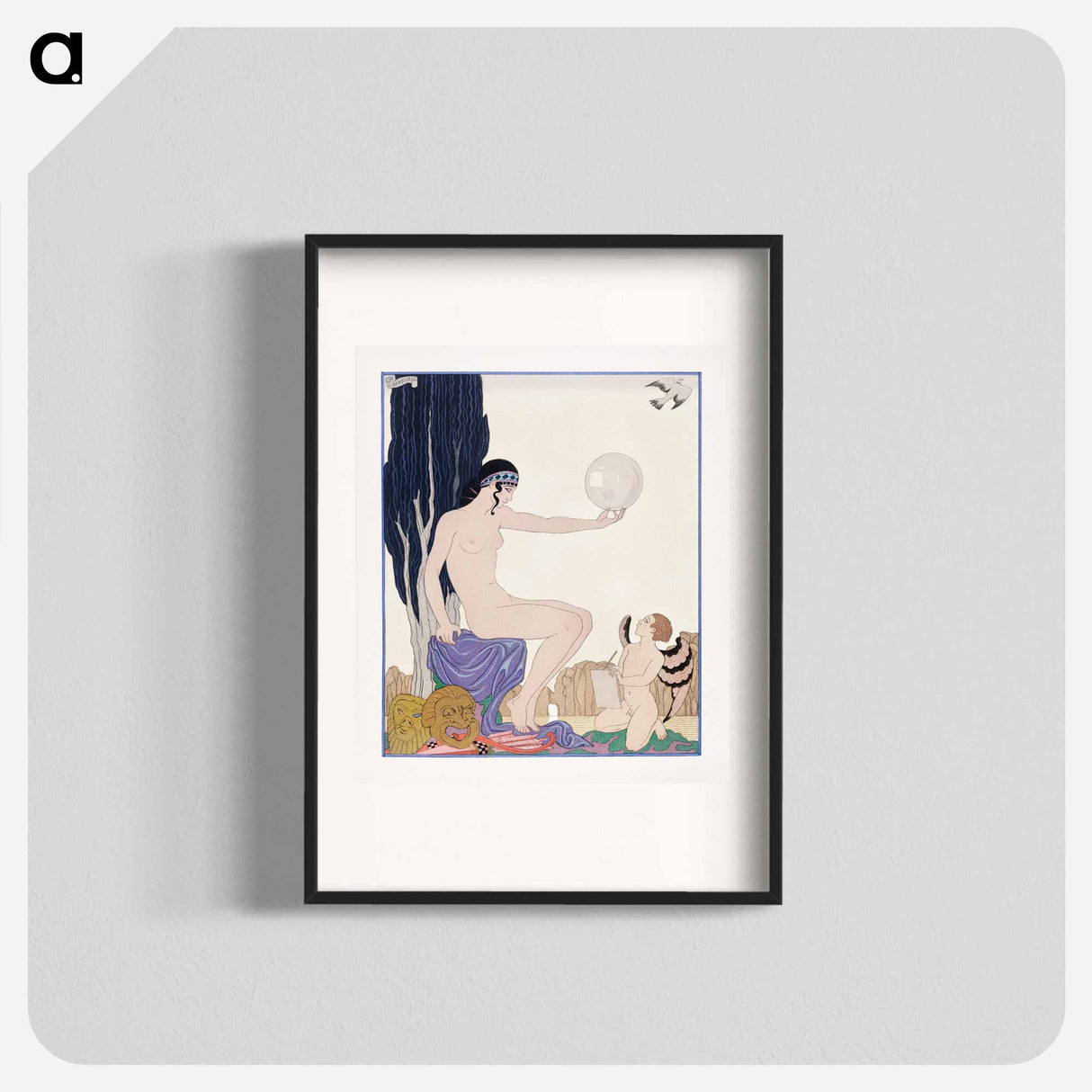 Seated woman and cherub - Georges Barbier Poster.