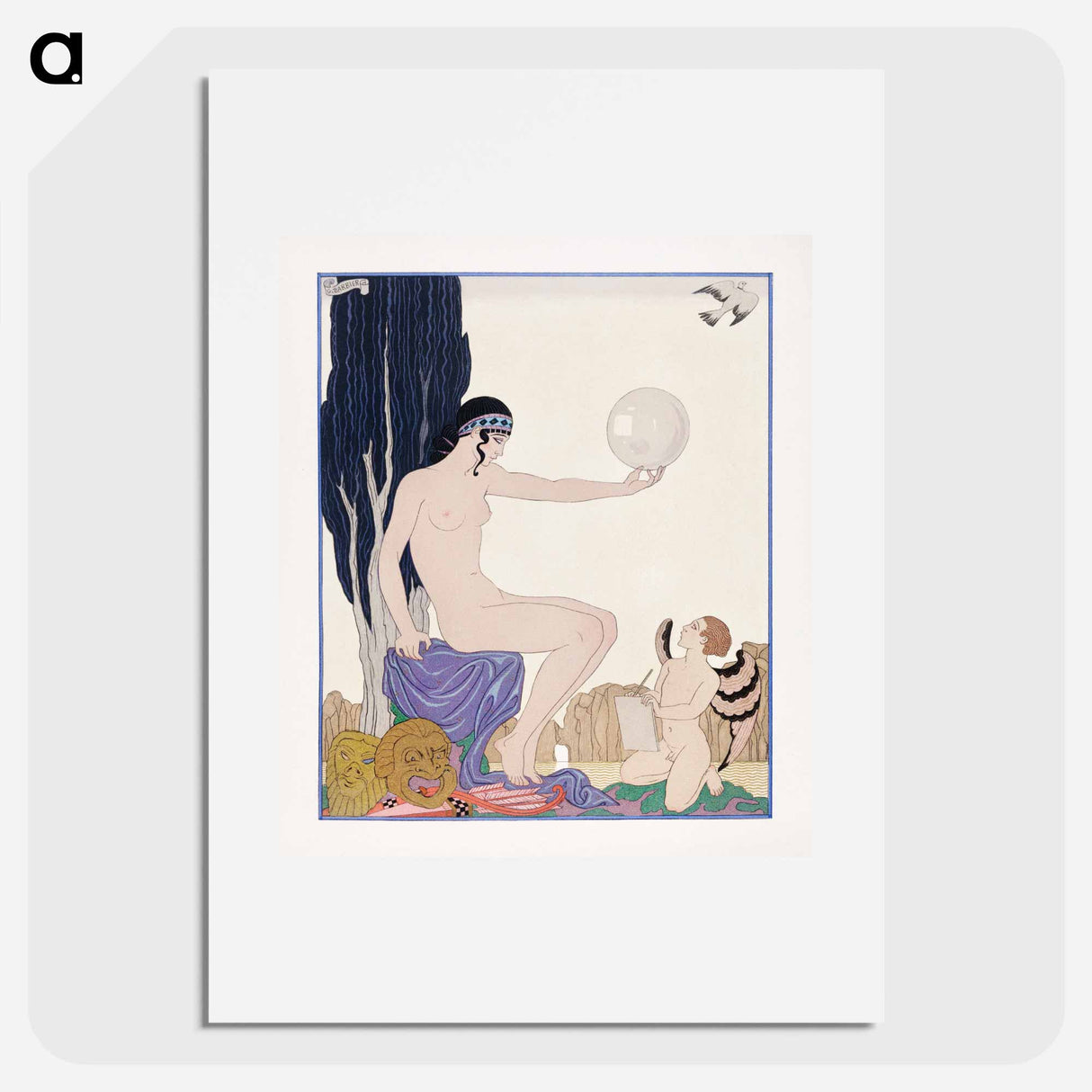 Seated woman and cherub - Georges Barbier Poster.