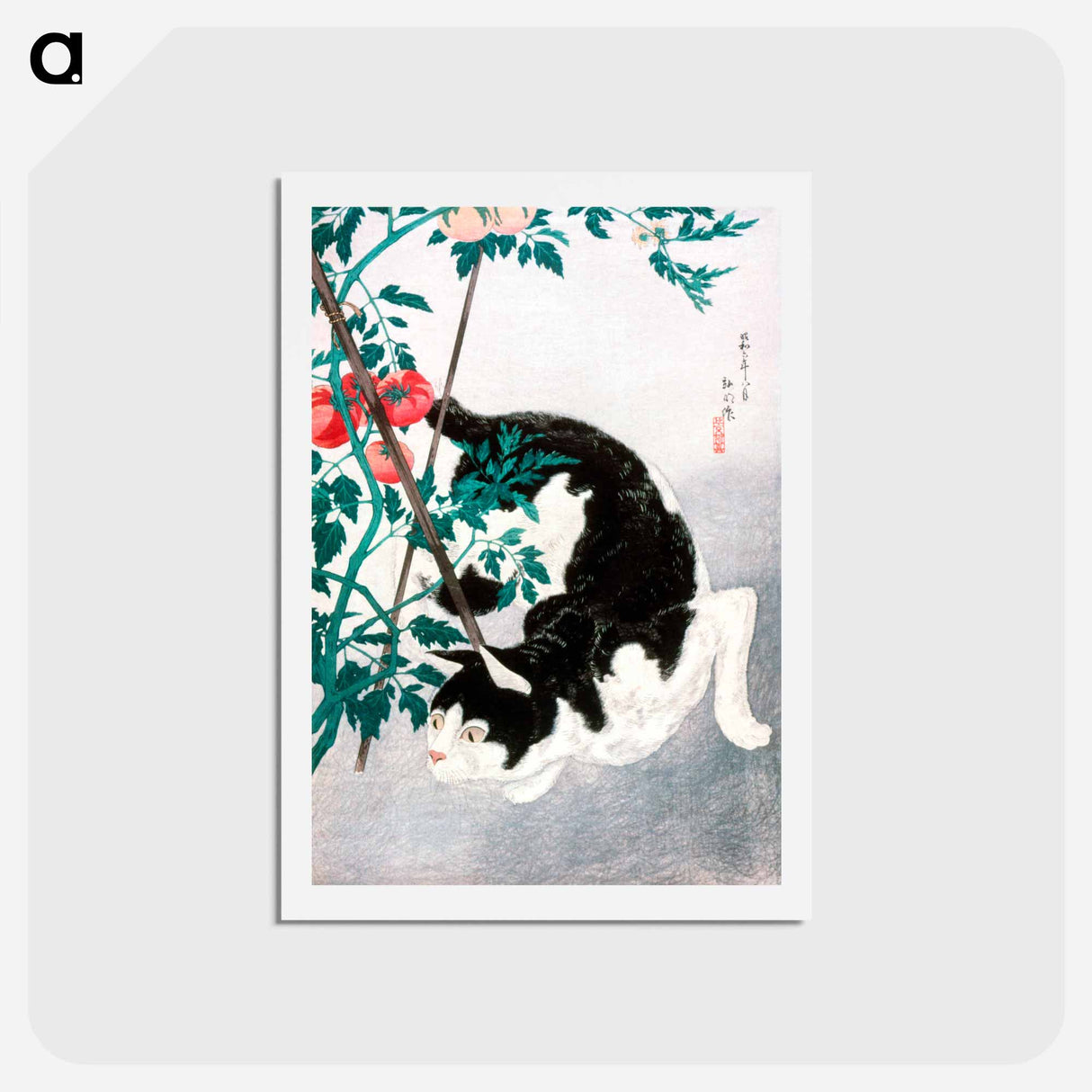 アートポストカード-Cat with Tomato Plant - 高橋 宏明 Postcard.