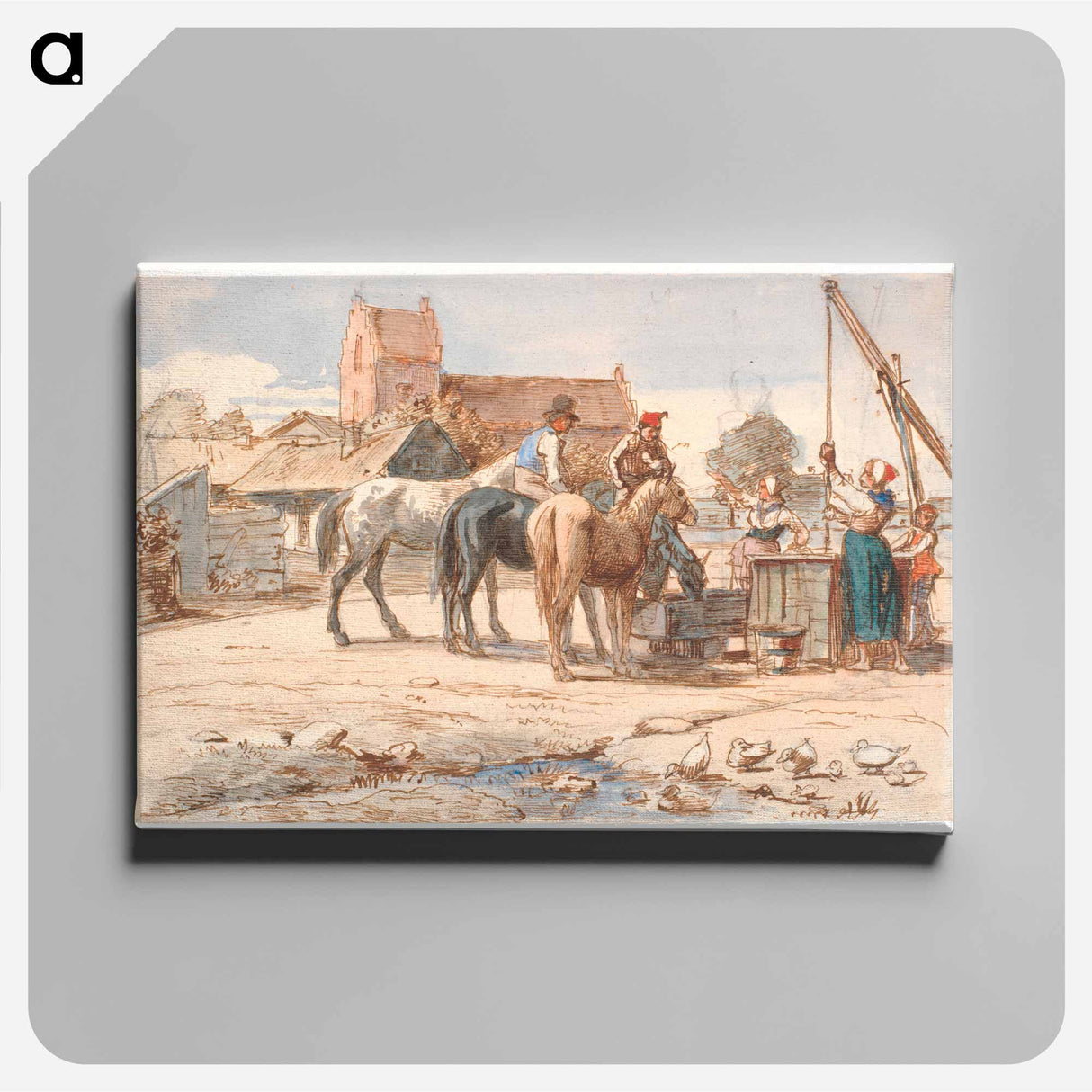 アートパネル-At the well outside the village - ヴィルヘルム マーストランド Canvas.