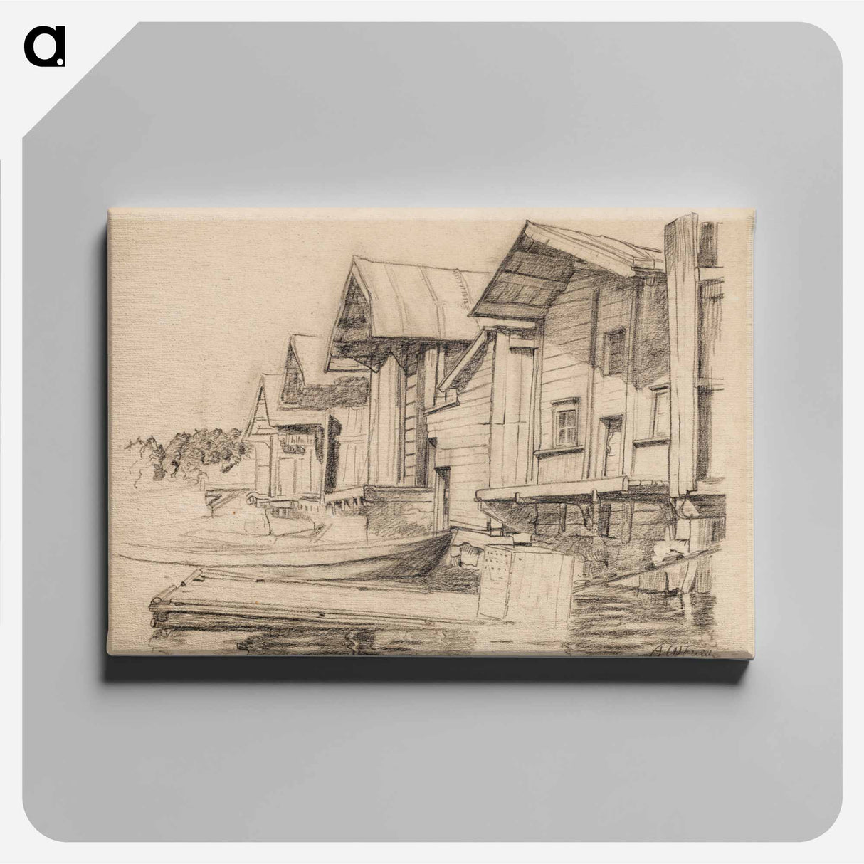 Riverside warehouses in porvoo - アルフレッド ウィリアム フィンチ Canvas.