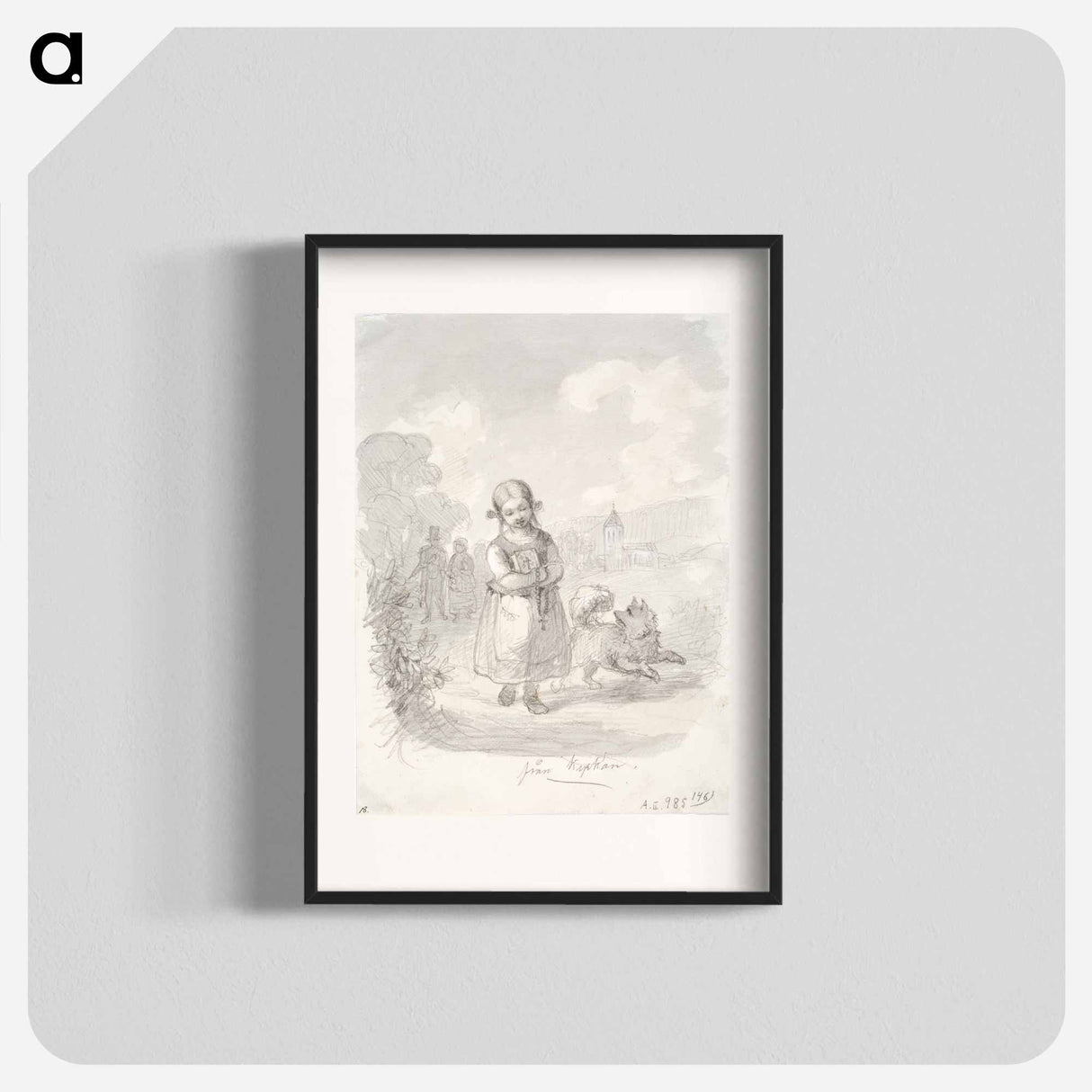 Tyttö juoksevan koiran kanssa - アンダース エクマン Poster.