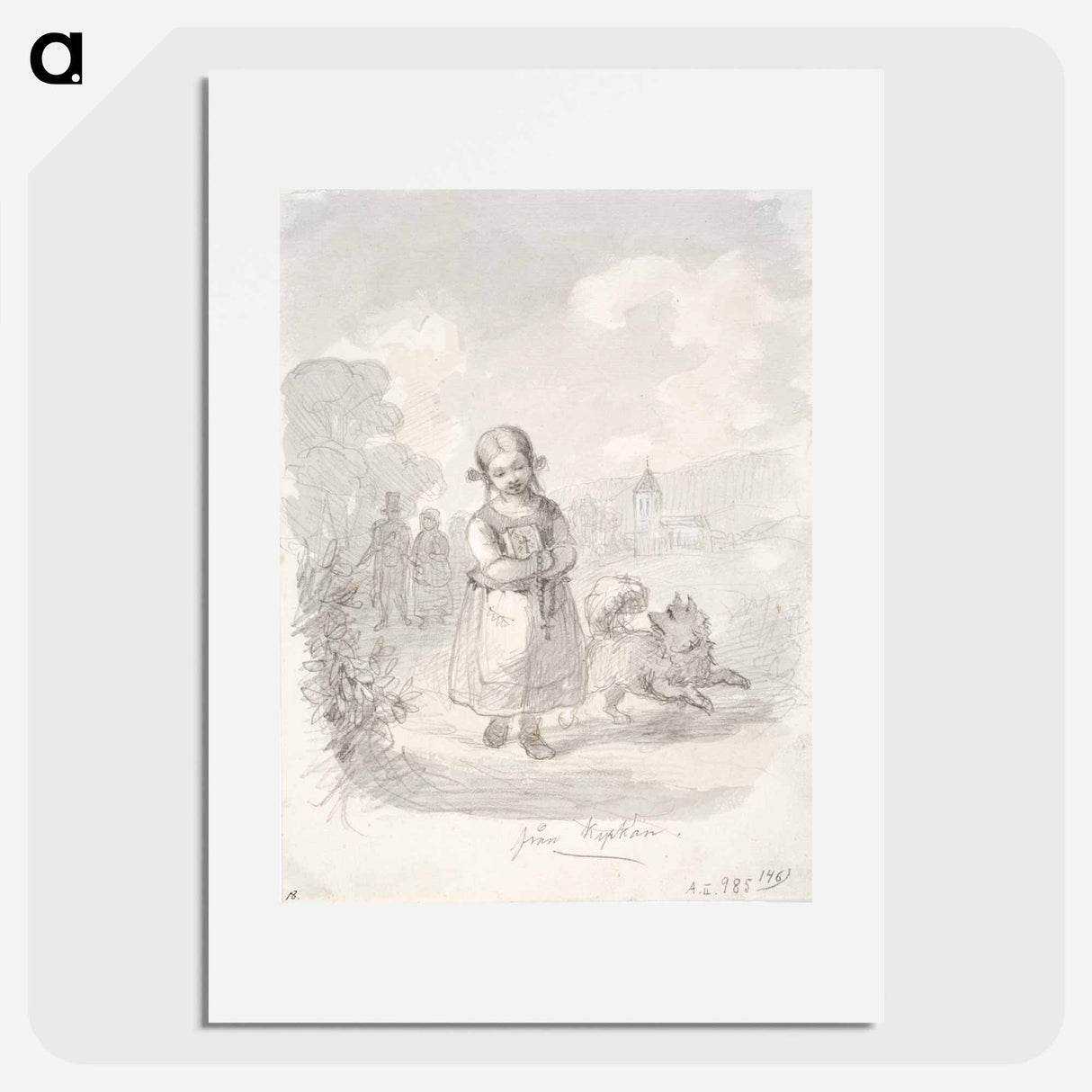 Tyttö juoksevan koiran kanssa - アンダース エクマン Poster.