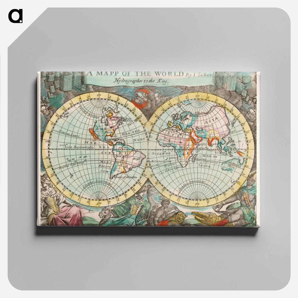 アートパネル-A mapp of the world - アンティーク地図 Canvas.