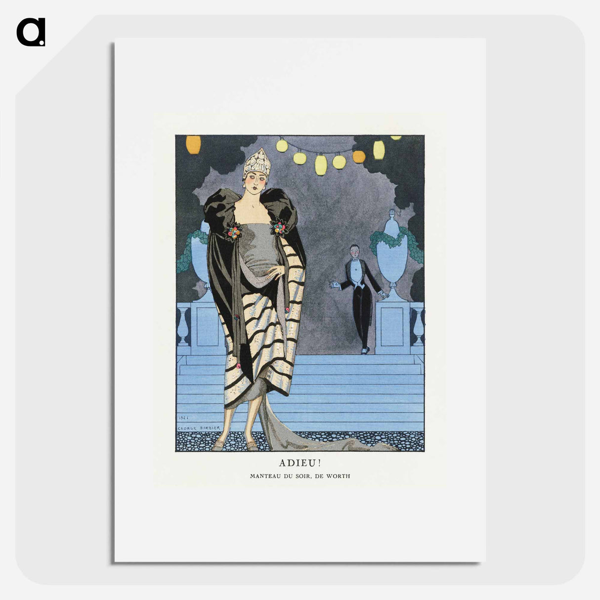 Adieu! / Manteau du soir, de Worth from Gazette du Bon Ton. Art – Modes & Frivolités: Evening Attire No. 4 Pl. 28 - Georges Barbier Poster.