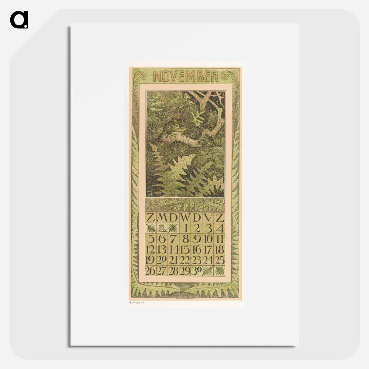 Calendar November with Kikker - Theo Van Hoytema Poster.